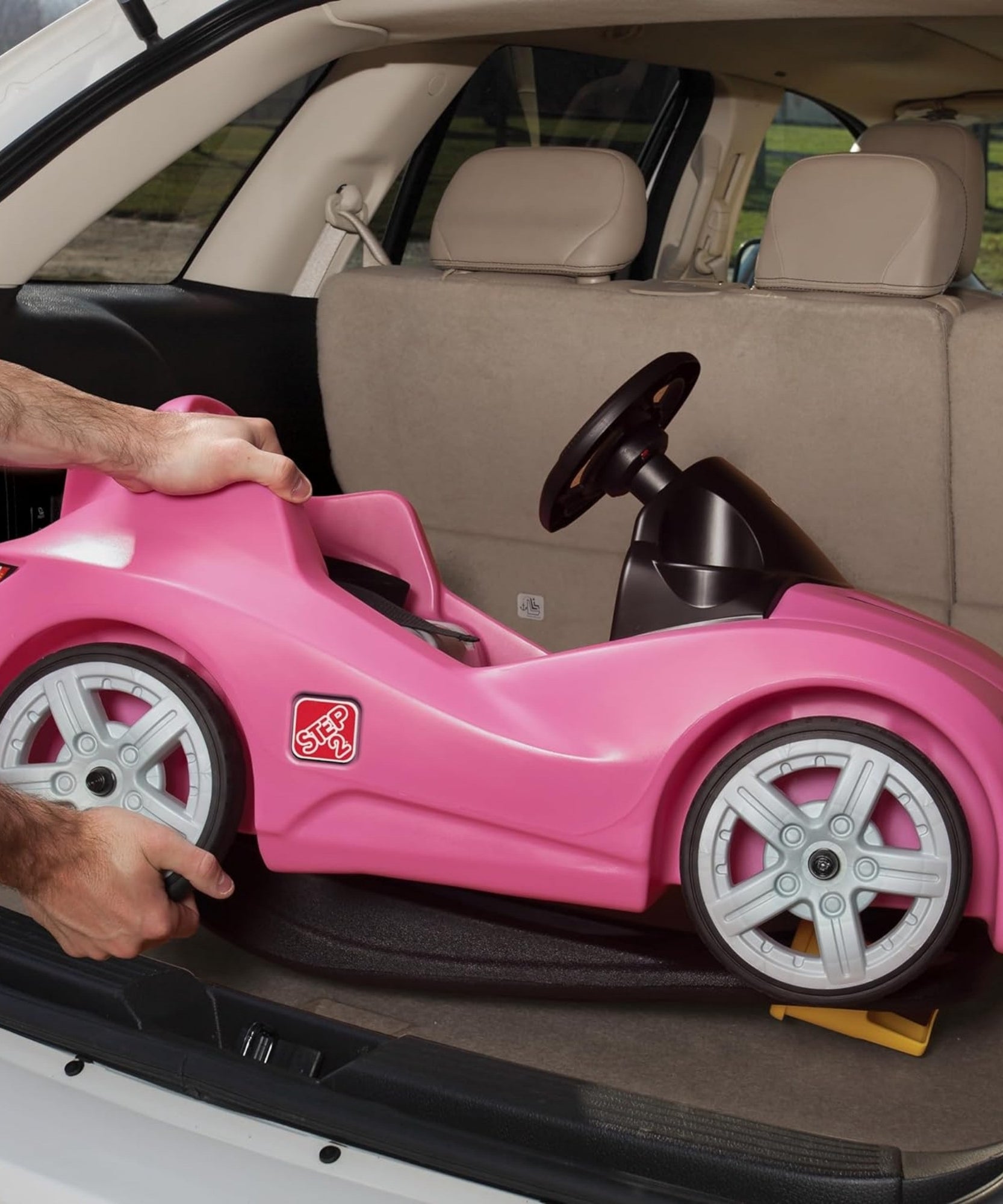 Step2 Whisper Ride Cruiser, Single Seater Kids Push Car, Easy to Store Ride On Toy with Seatbelt, Horn and Storage Trunk, Suitable for Children both Boys and Girls Aged 18m+, Blue, Pink, Red, Grey