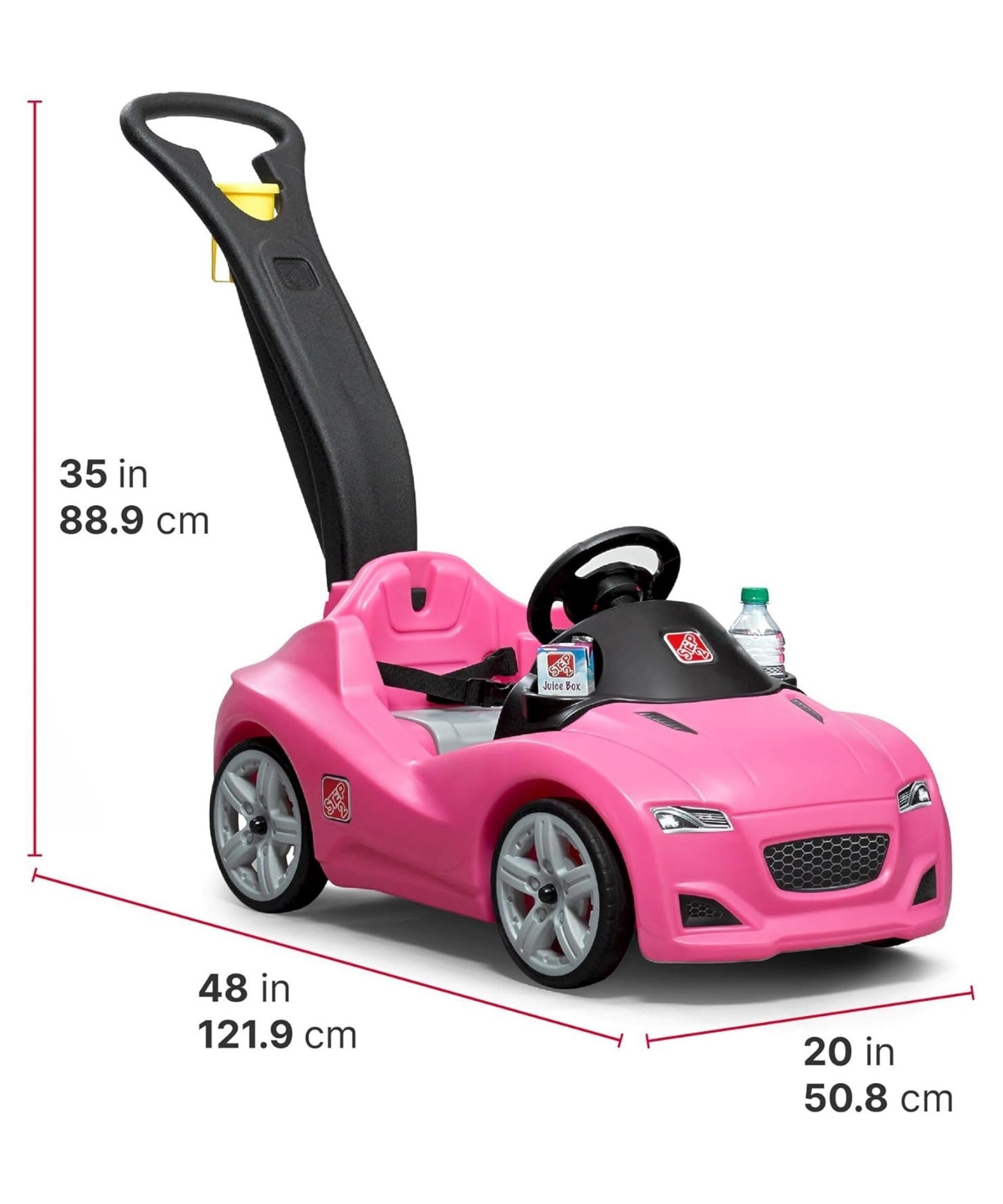 Step2 Whisper Ride Cruiser, Single Seater Kids Push Car, Easy to Store Ride On Toy with Seatbelt, Horn and Storage Trunk, Suitable for Children both Boys and Girls Aged 18m and Above, Pink
