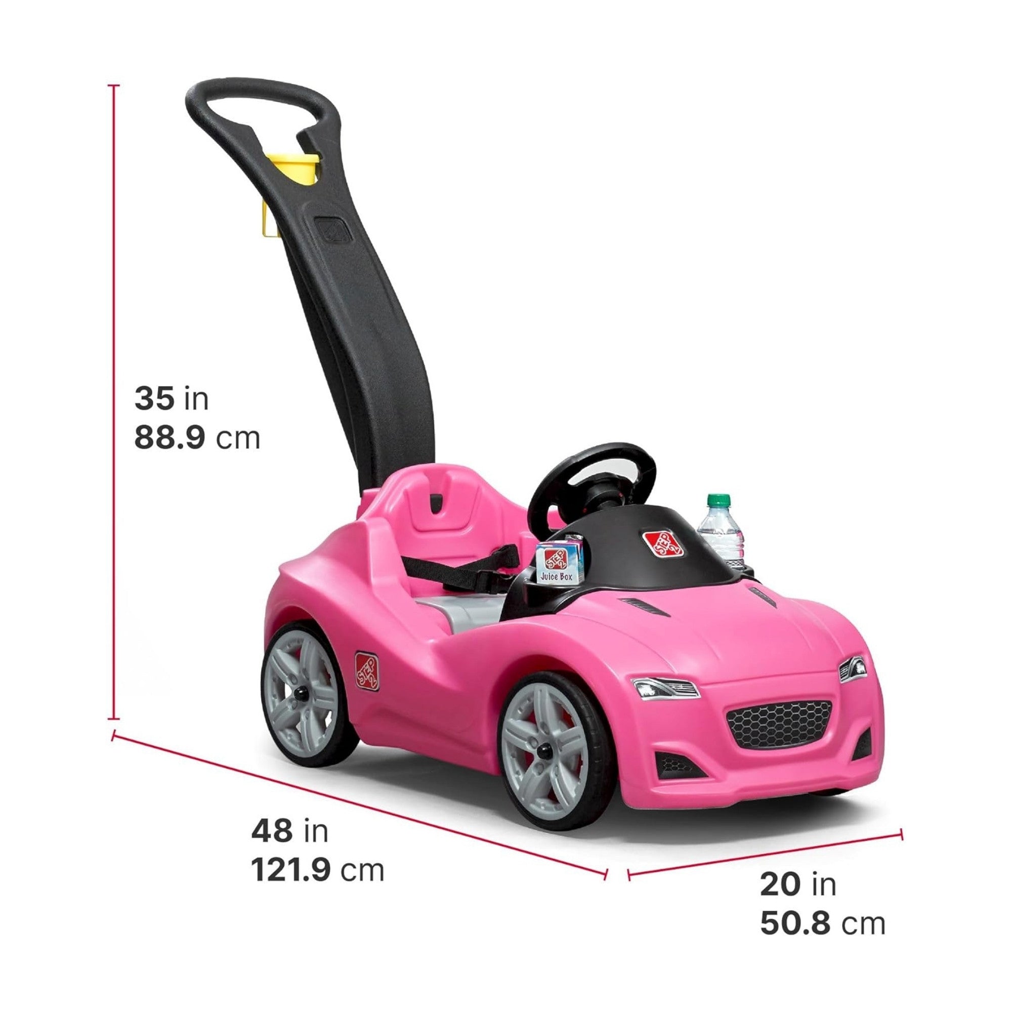 Step2 Whisper Ride Cruiser, Single Seater Kids Push Car, Easy to Store Ride On Toy with Seatbelt, Horn and Storage Trunk, Suitable for Children both Boys and Girls Aged 18m and Above, Pink