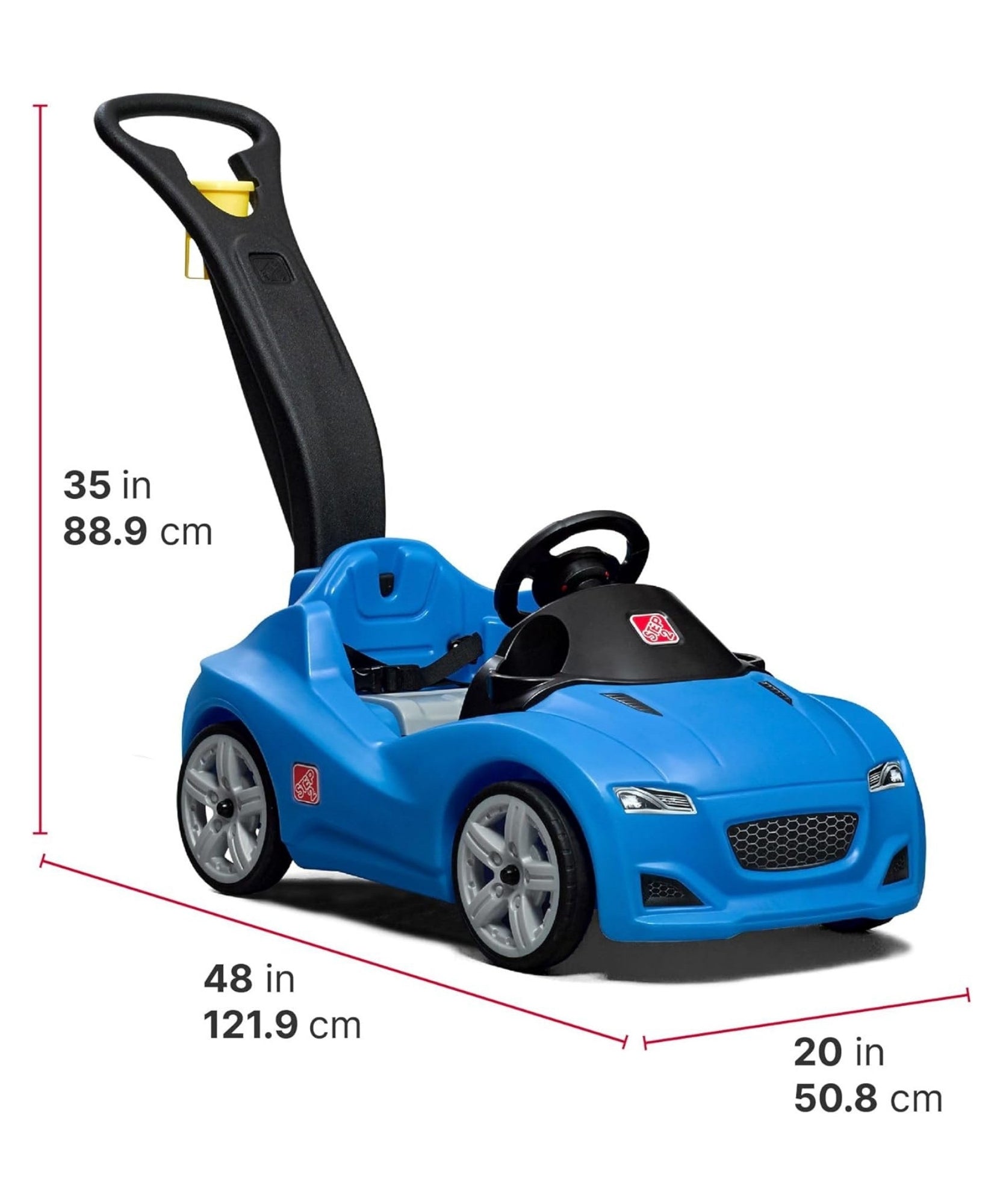 Step2 Whisper Ride Cruiser, Single Seater Kids Push Car, Easy to Store Ride On Toy with Seatbelt, Horn and Storage Trunk, Suitable for Children both Boys and Girls Aged 18m+, Blue, Pink, Red, Grey