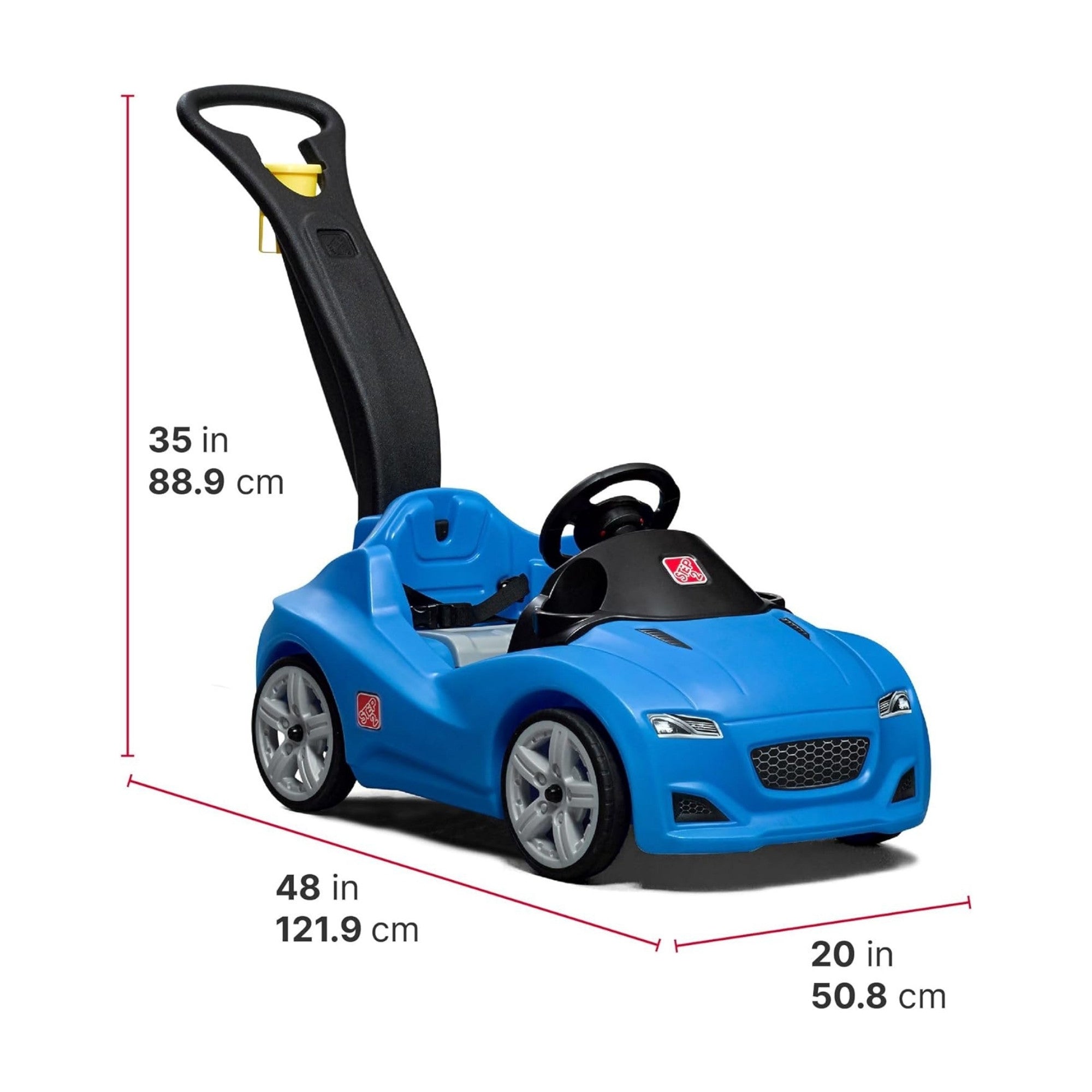 Step2 Whisper Ride Cruiser, Single Seater Kids Push Car, Easy to Store Ride On Toy with Seatbelt, Horn and Storage Trunk, Suitable for Children both Boys and Girls Aged 18m+, Blue, Pink, Red, Grey