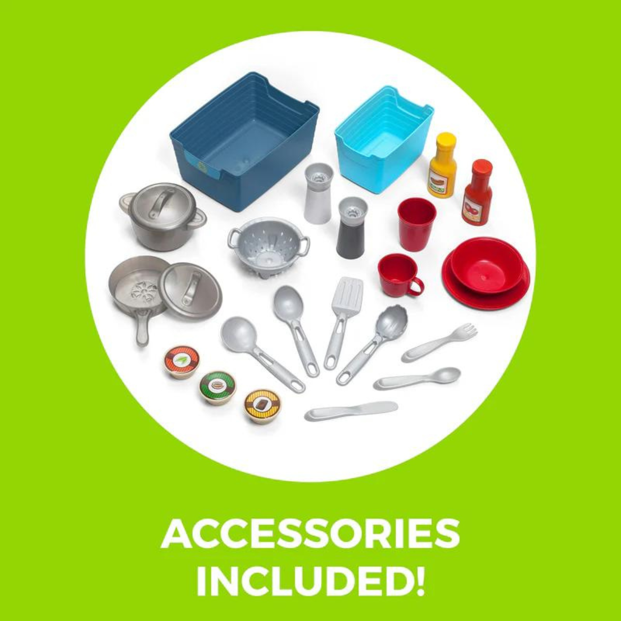 Step2 Contemporary Chef Kitchen, Kitchen Playset with 25 Piece Accessories Including Pots and Pans, Folk and Spoon, Indoor and Outdoor Roleplay ToySuitable for Children both Boys and Girls Aged 2+