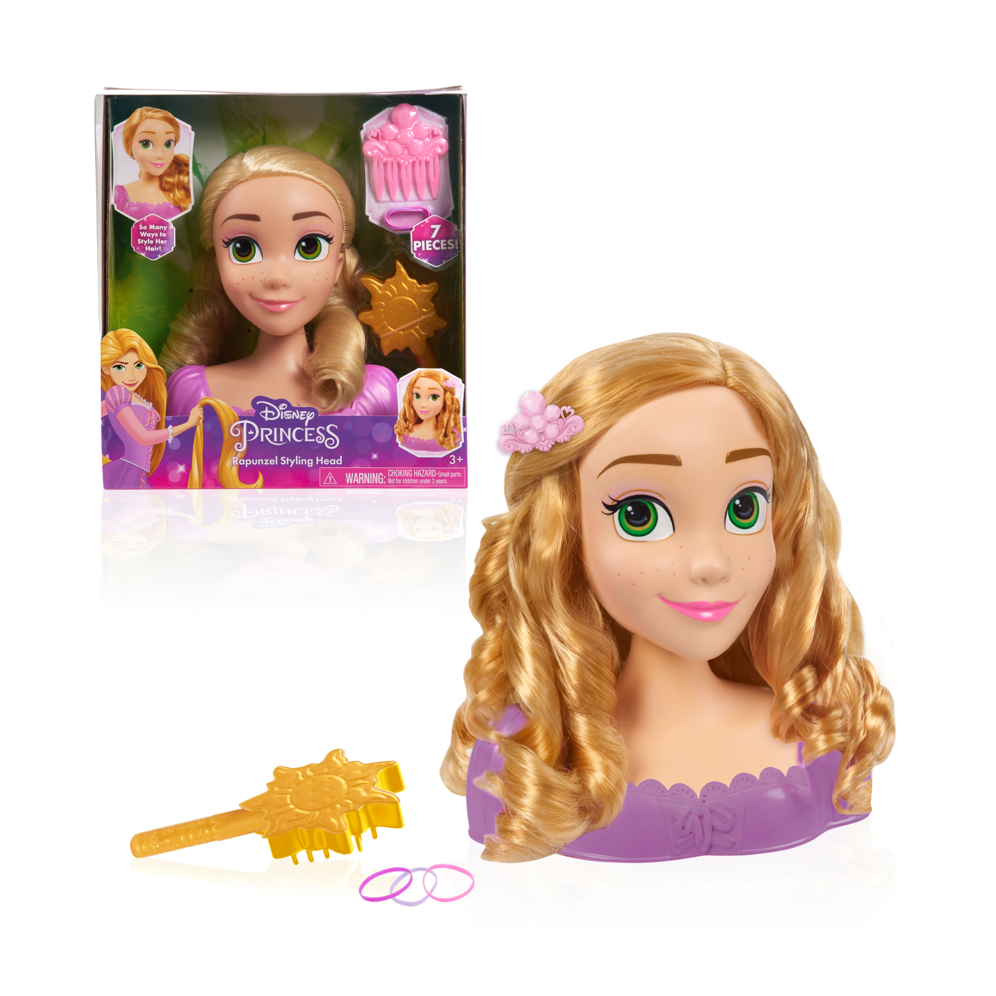 مجموعة لعب تظاهرية بشعر أشقر بطول 8 بوصات، مكونة من 7 قطع من رأس تصفيف الشعر المتشابك مع ملحقات رابونزل من ديزني برنسيس، لعبة لعب أدوار مرخصة رسميًا للأطفال من سن 3 سنوات فما فوق من جاست بلاي