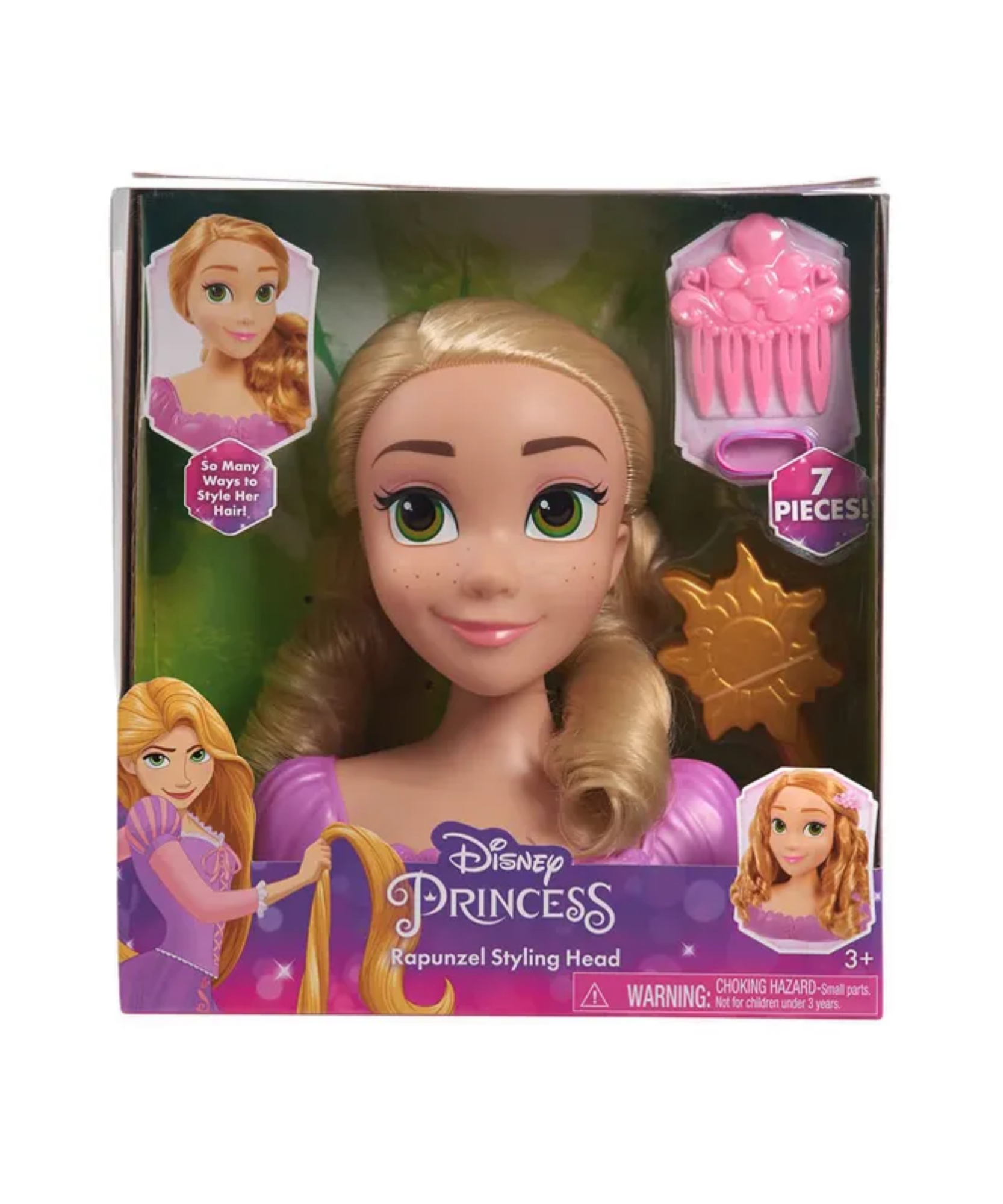 مجموعة لعب تظاهرية بشعر أشقر بطول 8 بوصات، مكونة من 7 قطع من رأس تصفيف الشعر المتشابك مع ملحقات رابونزل من ديزني برنسيس، لعبة لعب أدوار مرخصة رسميًا للأطفال من سن 3 سنوات فما فوق من جاست بلاي