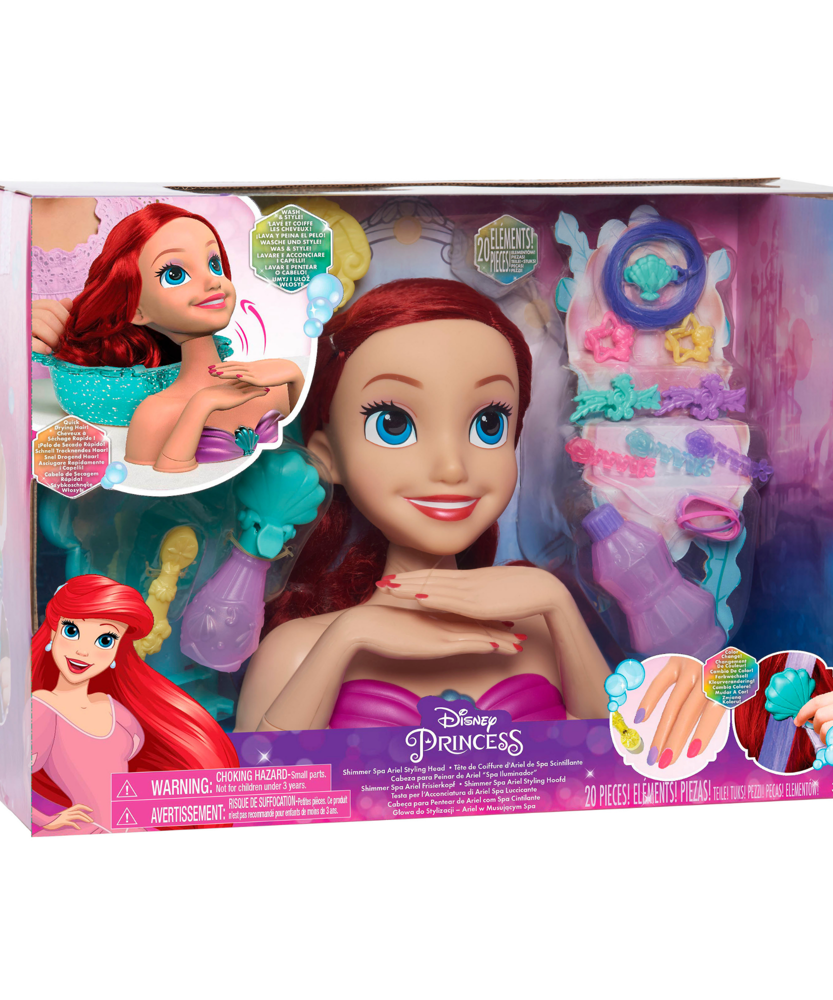 مجموعة لعب تظاهرية بشعر أحمر من ديزني برنسيس، 20 قطعة، مع ملحقات، تتضمن أريل، مقاس 8 بوصات، لعبة لعب أدوار مرخصة رسميًا للأطفال من سن 3 سنوات فما فوق من جاست بلاي