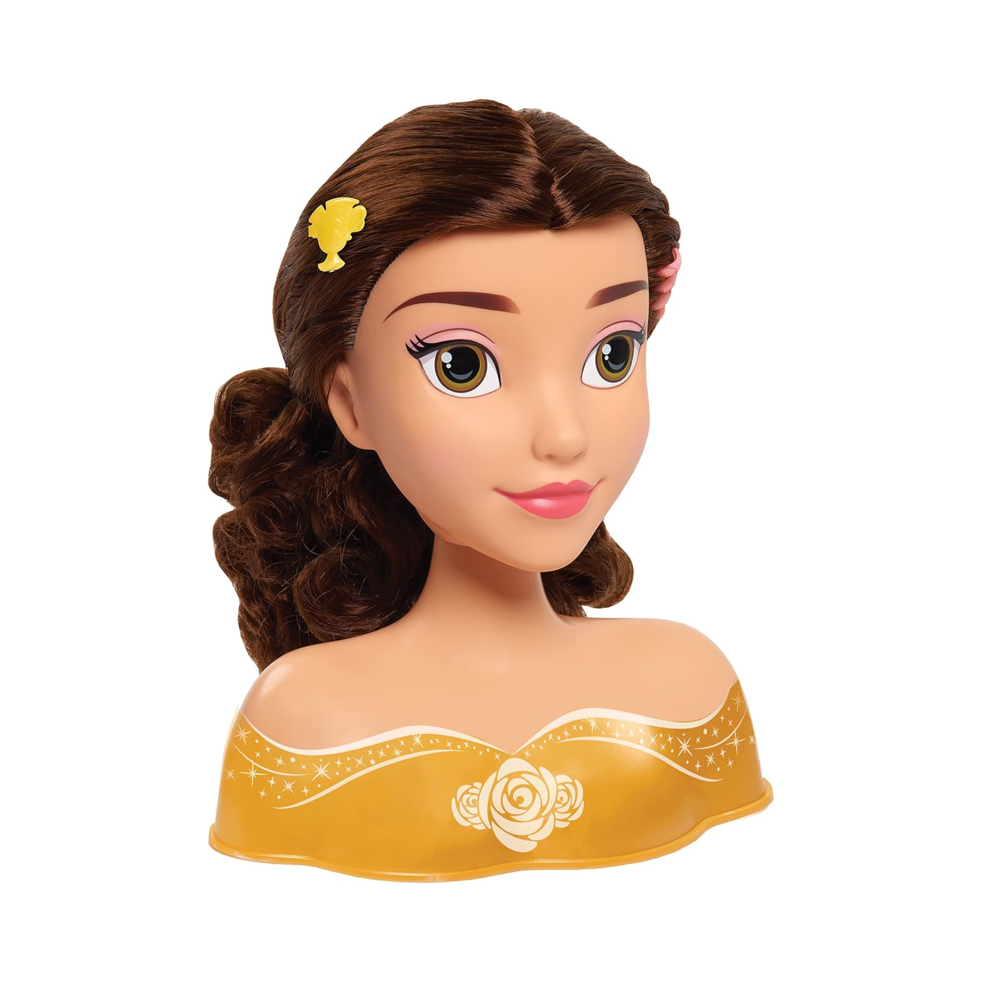 مجموعة لعب تظاهرية مكونة من 10 قطع من رأس تصفيف الشعر الجميلة والوحش من ديزني برينسيس مع ملحقات تتميز بشخصية بيل، شعر بني بطول 8 بوصات، لعبة لعب أدوار مرخصة رسميًا للأطفال من سن 3 سنوات فما فوق من جاست بلاي