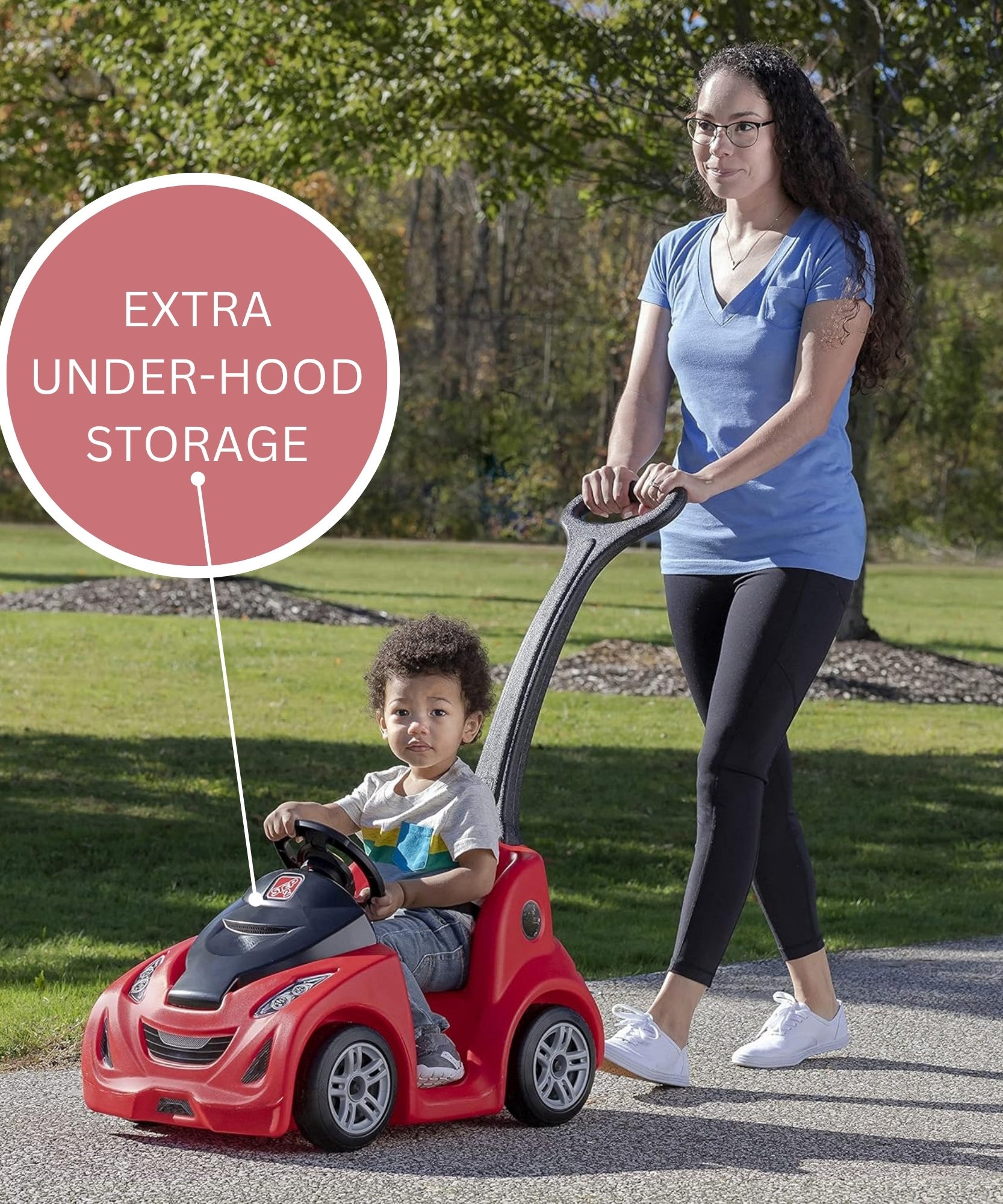Step2 Buggy GT, Single Seater Kids Push Car, Easy to Store Ride On Toy with Seatbelt, Horn and Storage Trunk, Suitable for Children both Boys and Girls Aged 18m and Above, Red
