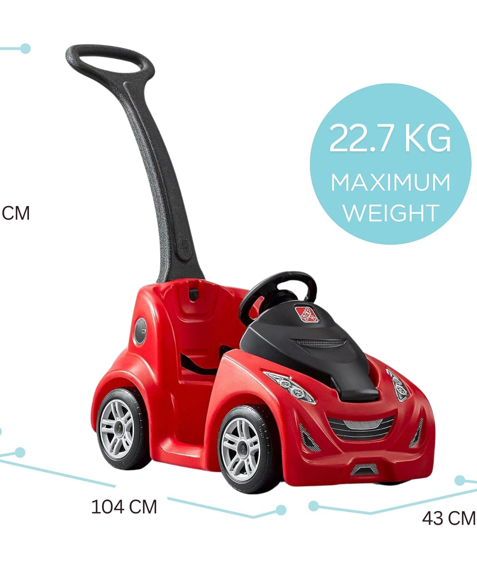 Step2 Buggy GT, Single Seater Kids Push Car, Easy to Store Ride On Toy with Seatbelt, Horn and Storage Trunk, Suitable for Children both Boys and Girls Aged 18m and Above, Red