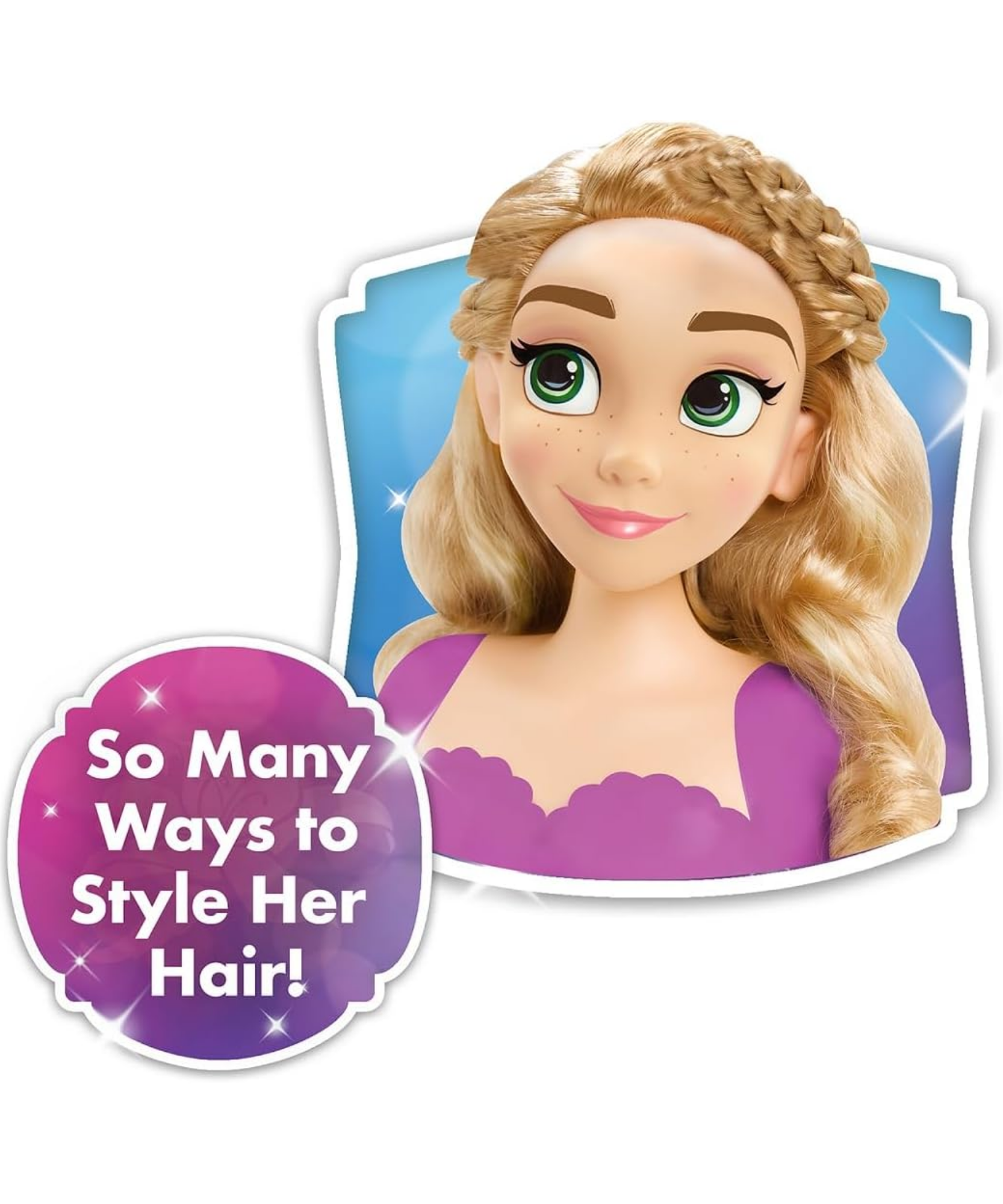 مجموعة لعب تظاهرية مكونة من قطعتين من رأس تصفيف الشعر المتشابك من ديزني برينسيس، تتميز بشعر أشقر بطول 5 بوصات، لعبة لعب أدوار مرخصة رسميًا للأطفال من سن 3 سنوات فما فوق من جاست بلاي