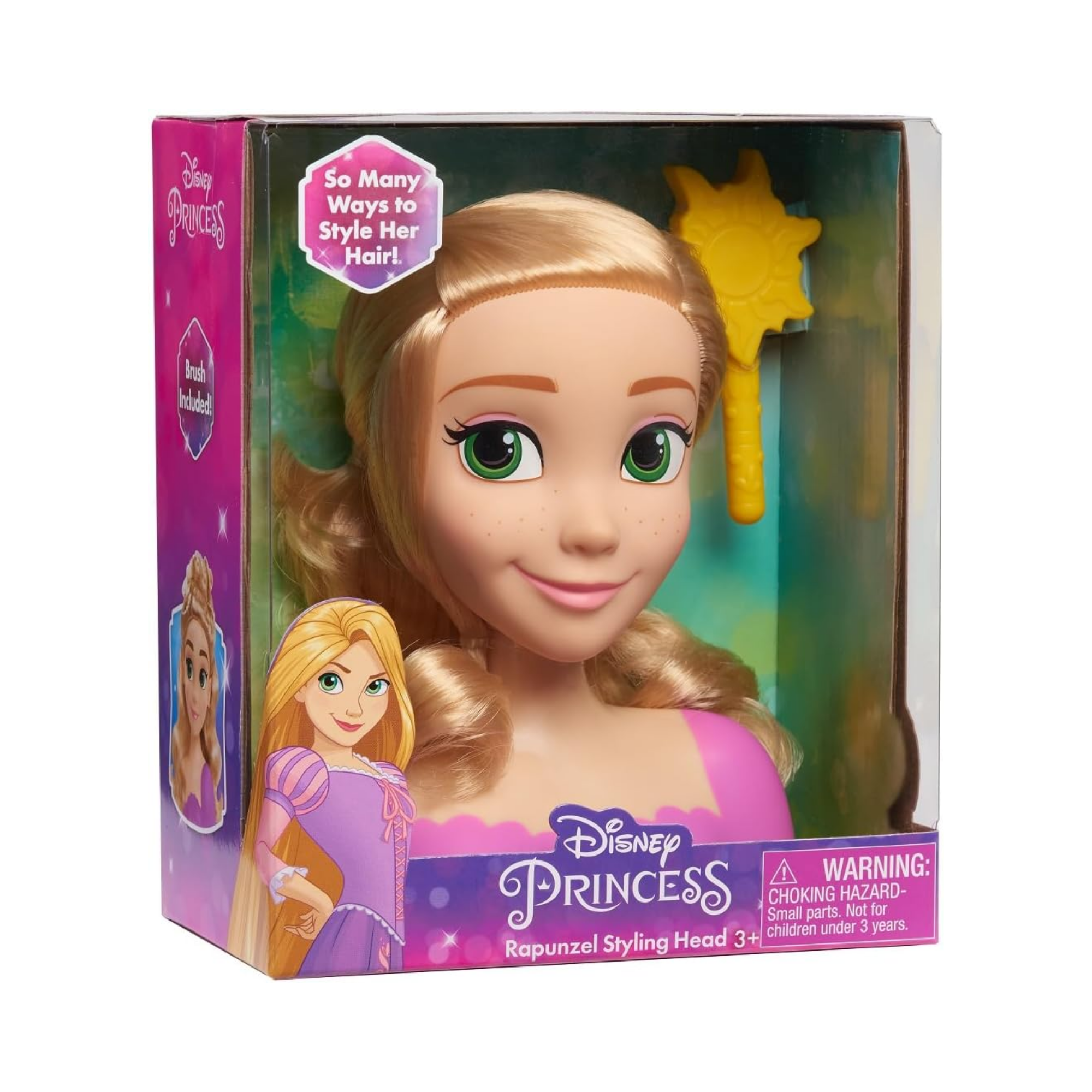 مجموعة لعب تظاهرية مكونة من قطعتين من رأس تصفيف الشعر المتشابك من ديزني برينسيس، تتميز بشعر أشقر بطول 5 بوصات، لعبة لعب أدوار مرخصة رسميًا للأطفال من سن 3 سنوات فما فوق من جاست بلاي