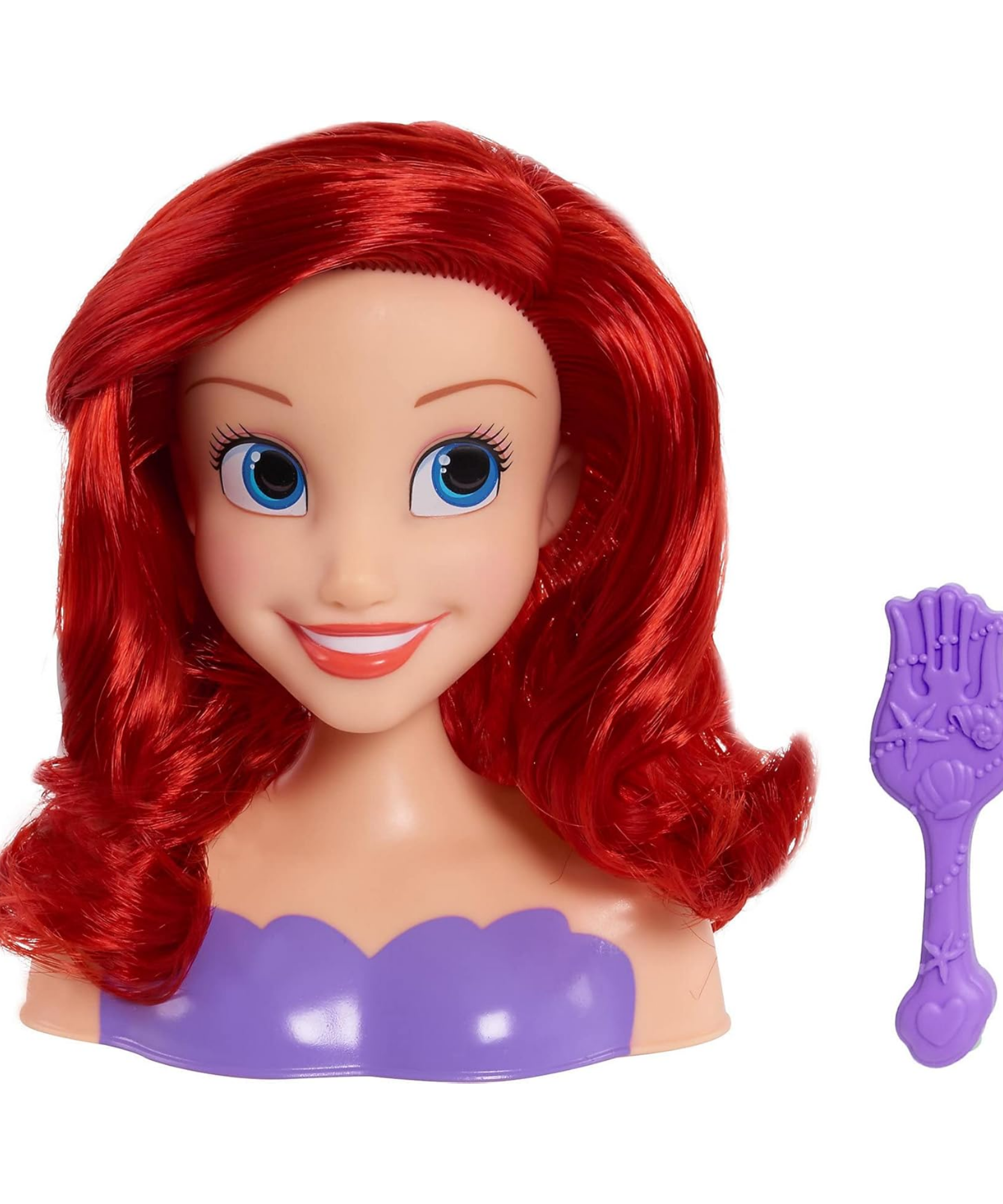 مجموعة لعب تظاهرية مكونة من قطعتين من رأس تصفيف الشعر حورية البحر الصغيرة من ديزني برينسيس، تتميز بأريل، وشعر أحمر بطول 5 بوصات، لعبة لعب أدوار مرخصة رسميًا للأطفال من سن 3 سنوات فما فوق من جاست بلاي