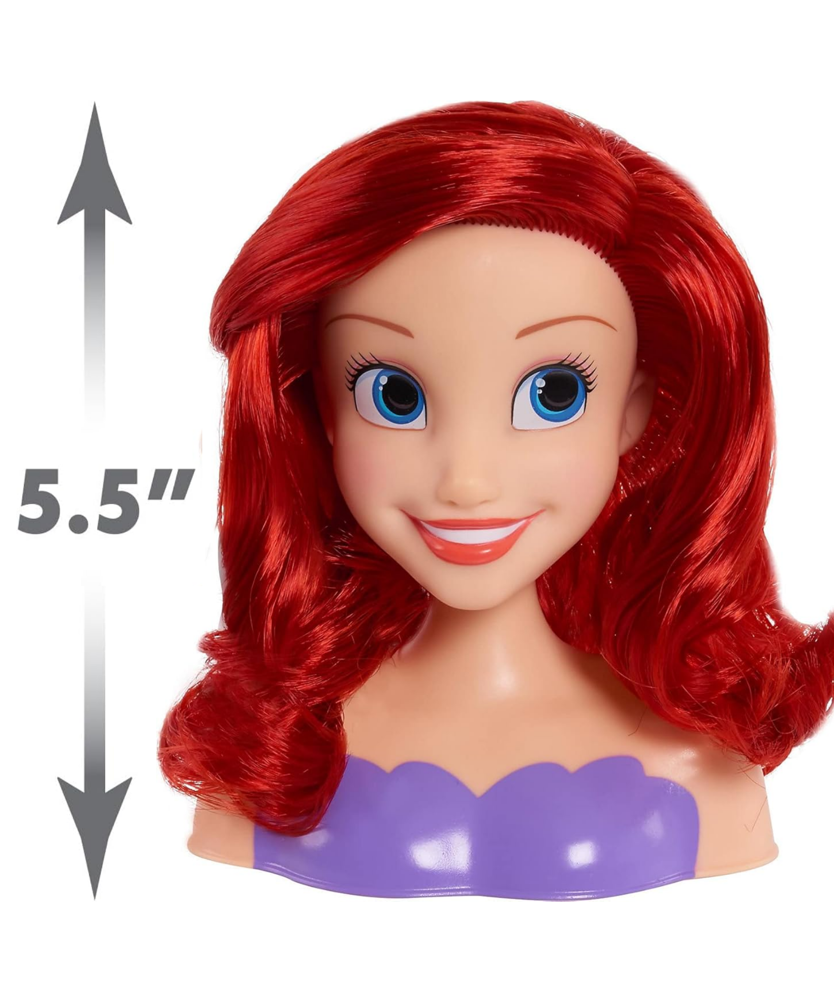 مجموعة لعب تظاهرية مكونة من قطعتين من رأس تصفيف الشعر حورية البحر الصغيرة من ديزني برينسيس، تتميز بأريل، وشعر أحمر بطول 5 بوصات، لعبة لعب أدوار مرخصة رسميًا للأطفال من سن 3 سنوات فما فوق من جاست بلاي