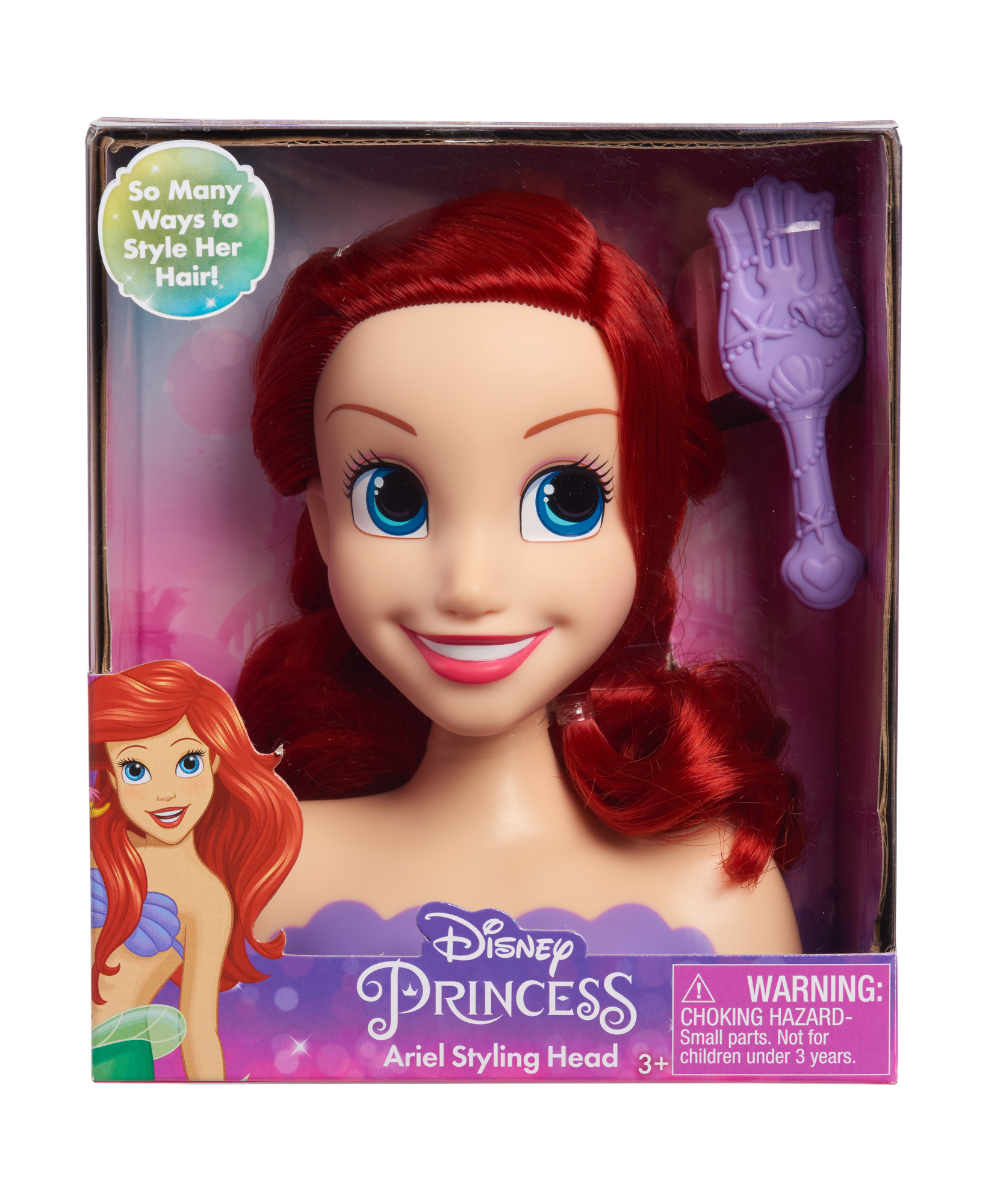مجموعة لعب تظاهرية مكونة من قطعتين من رأس تصفيف الشعر حورية البحر الصغيرة من ديزني برينسيس، تتميز بأريل، وشعر أحمر بطول 5 بوصات، لعبة لعب أدوار مرخصة رسميًا للأطفال من سن 3 سنوات فما فوق من جاست بلاي