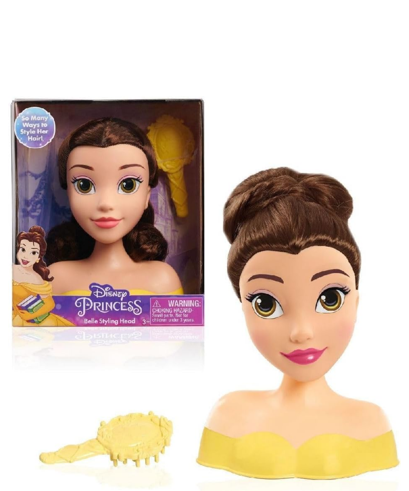مجموعة لعب تظاهرية مكونة من قطعتين من رأس تصفيف الشعر الجميلة والوحش من ديزني برينسيس، تتميز بشخصية بيل، شعر بني بطول 5 بوصات، لعبة لعب أدوار مرخصة رسميًا للأطفال من سن 3 سنوات فما فوق من جاست بلاي
