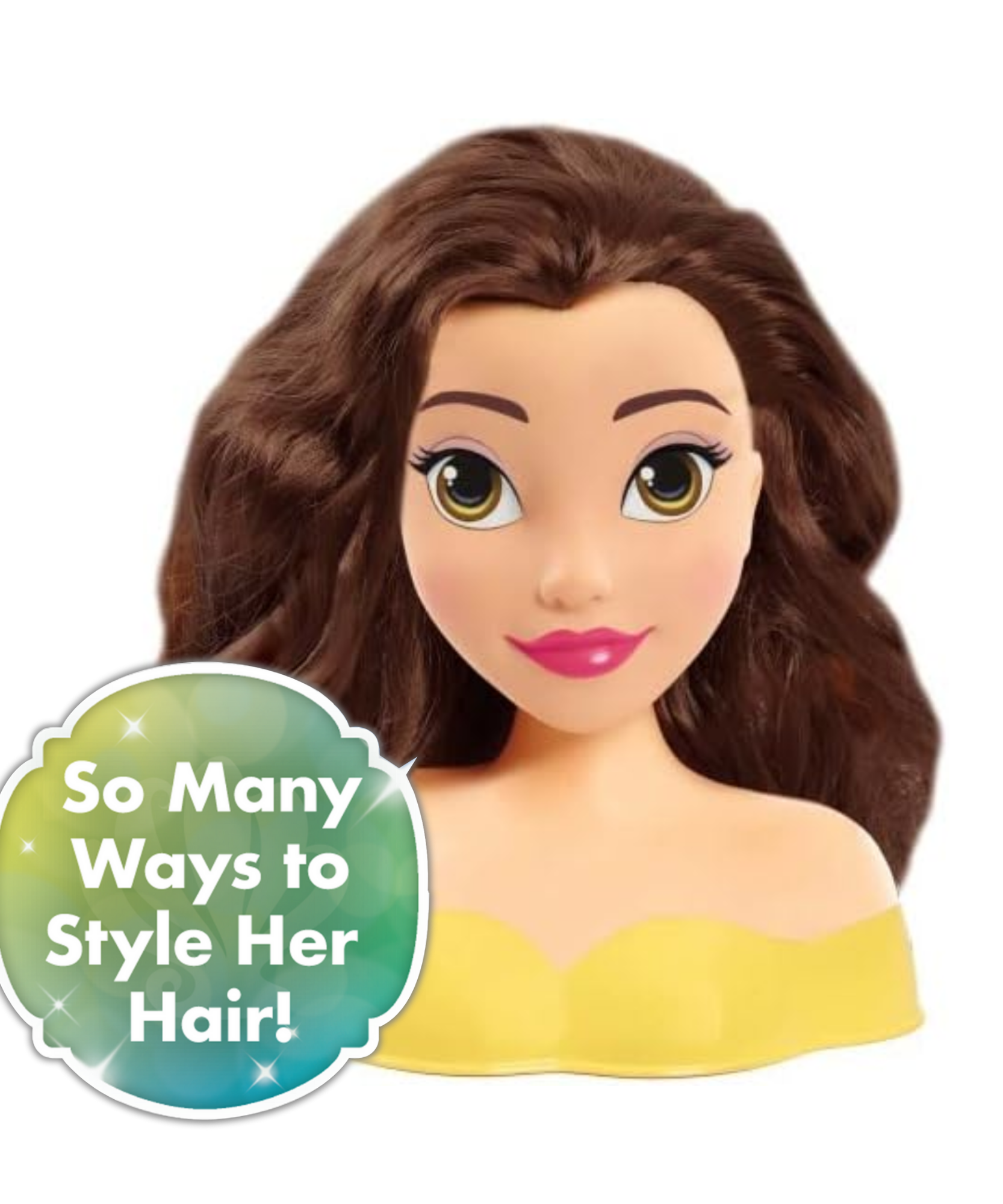 مجموعة لعب تظاهرية مكونة من قطعتين من رأس تصفيف الشعر الجميلة والوحش من ديزني برينسيس، تتميز بشخصية بيل، شعر بني بطول 5 بوصات، لعبة لعب أدوار مرخصة رسميًا للأطفال من سن 3 سنوات فما فوق من جاست بلاي
