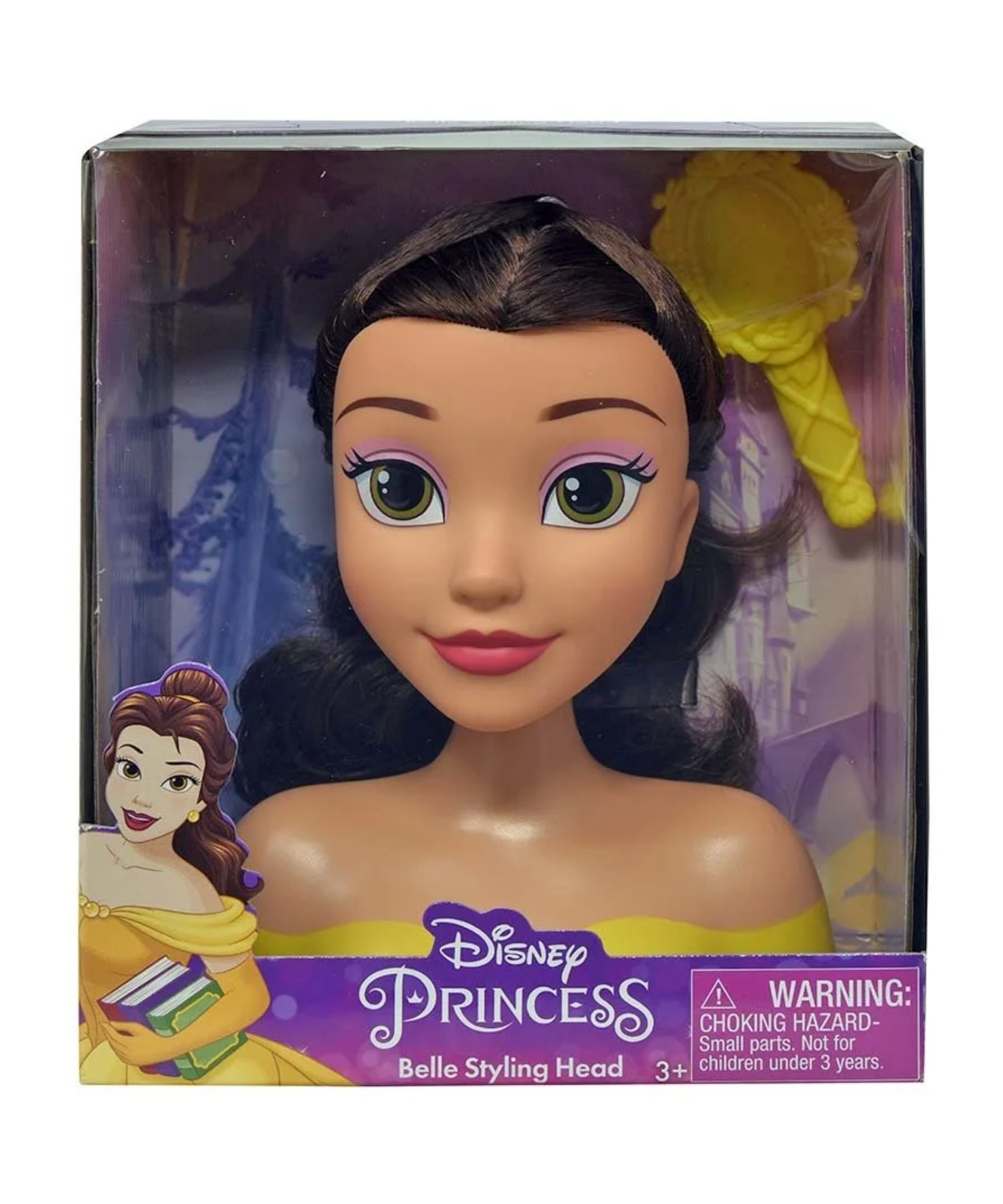 مجموعة لعب تظاهرية مكونة من قطعتين من رأس تصفيف الشعر الجميلة والوحش من ديزني برينسيس، تتميز بشخصية بيل، شعر بني بطول 5 بوصات، لعبة لعب أدوار مرخصة رسميًا للأطفال من سن 3 سنوات فما فوق من جاست بلاي