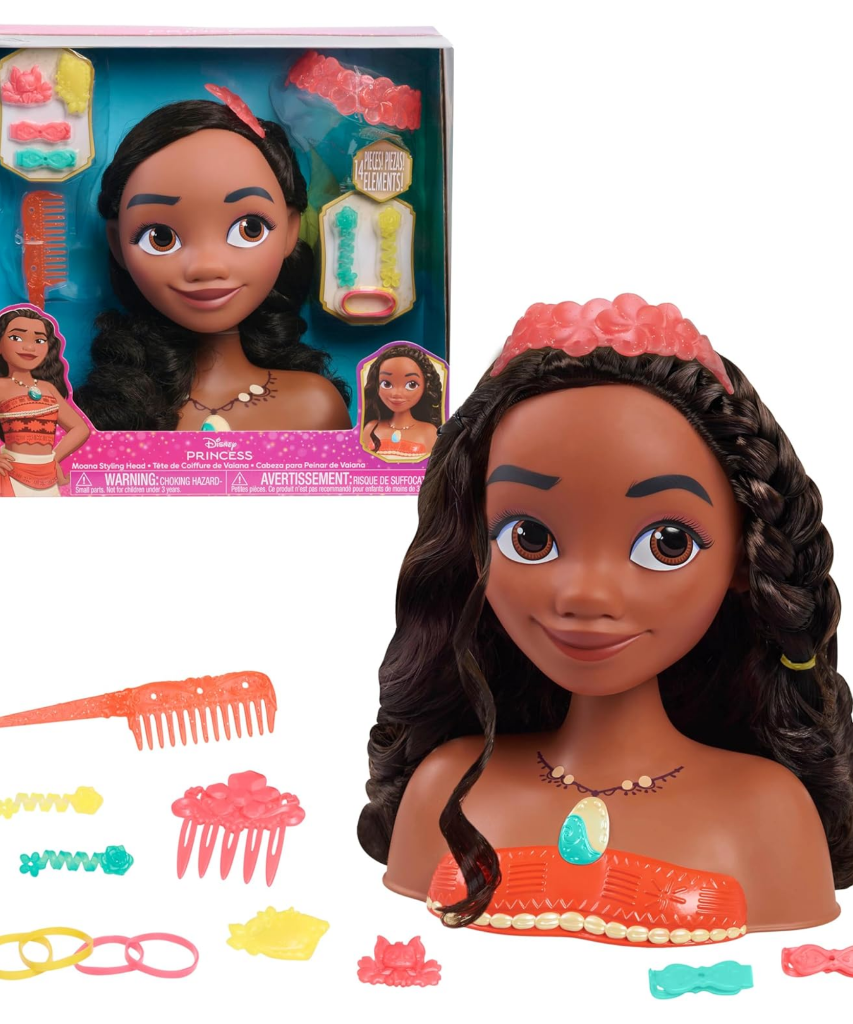 مجموعة لعب تظاهرية بشعر بني من ديزني برنسيس، مكونة من 14 قطعة مع ملحقات، تتميز بموانا، مقاس 8 بوصات، لعبة لعب أدوار مرخصة رسميًا للأطفال من سن 3 سنوات فما فوق من جاست بلاي