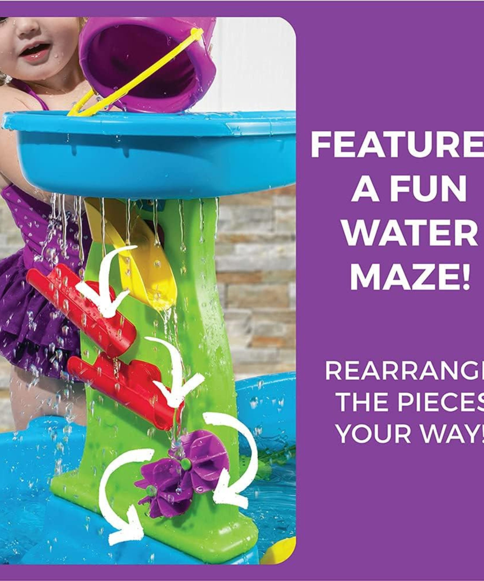 طاولة مياه ستيب 2 رين شاورز سبلاش بوند مع مظلة، طاولة مياه داخلية وخارجية، مجموعة ألعاب حسية ولعبة نشاط، جدار دش مطري، مجموعة إكسسوارات من 13 قطعة، لعبة للأطفال الصغار من عمر سنة ونصف فما فوق