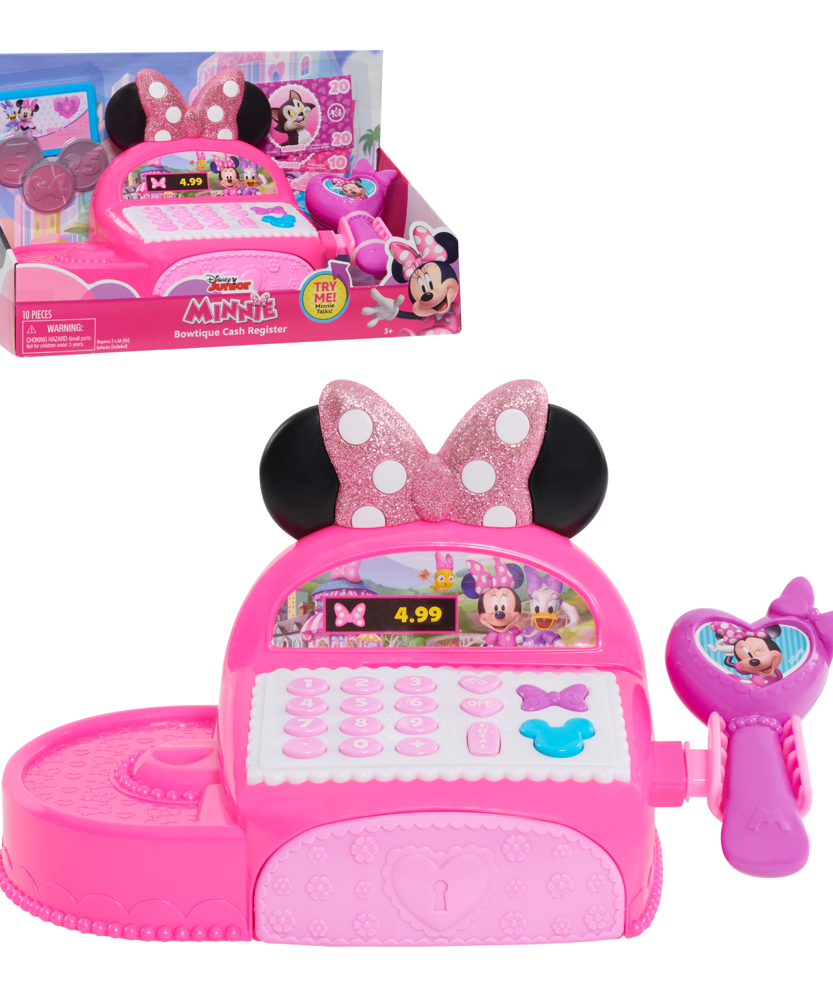 Disney Minnie Mouse Bowtique Cash Register with Lights and Sounds, Preschool Pretend Play Toy with Pull Drawer, Coins, Cash and Card, Officially Licensed Kids Toy for Ages 3 & Up by Just Play