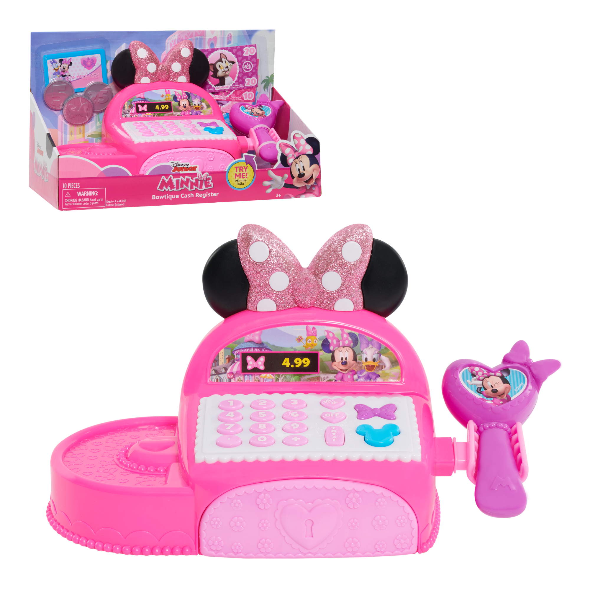 ماكينة تسجيل المدفوعات النقدية من ديزني ميني ماوس مع أضواء وأصوات، لعبة تظاهرية للأطفال في مرحلة ما قبل المدرسة مع درج سحب وعملات معدنية ونقود وبطاقة، لعبة مرخصة رسميًا للأطفال من سن 3 سنوات فما فوق من جاست بلاي