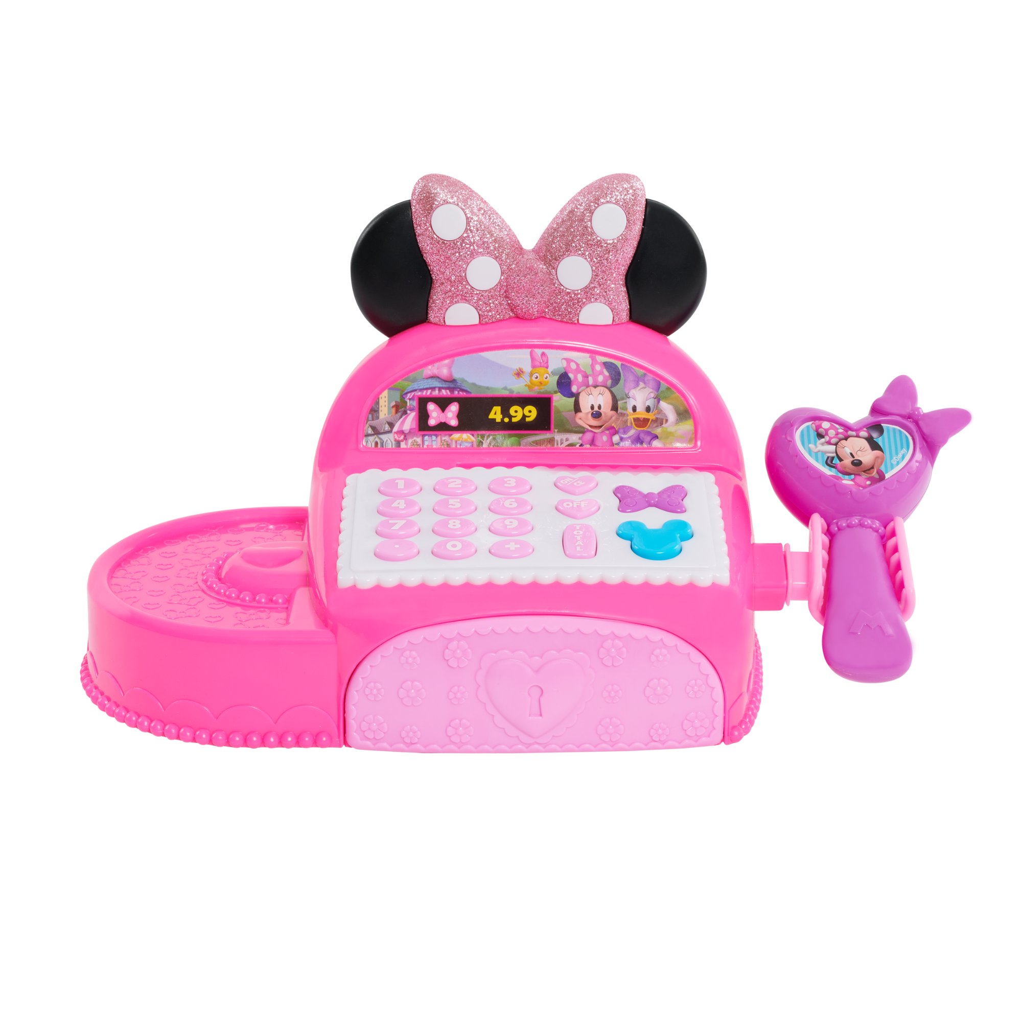ماكينة تسجيل المدفوعات النقدية من ديزني ميني ماوس مع أضواء وأصوات، لعبة تظاهرية للأطفال في مرحلة ما قبل المدرسة مع درج سحب وعملات معدنية ونقود وبطاقة، لعبة مرخصة رسميًا للأطفال من سن 3 سنوات فما فوق من جاست بلاي