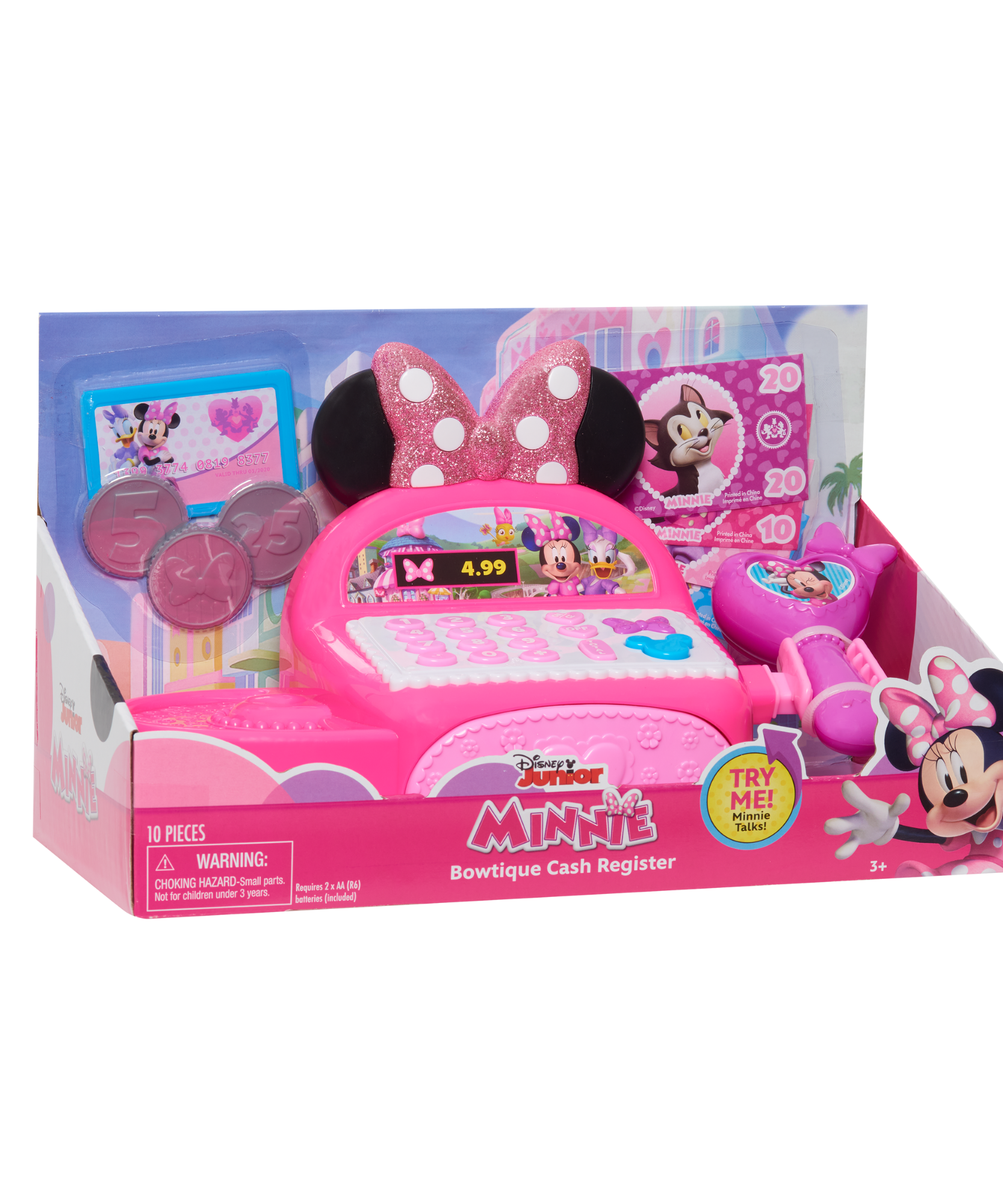 Disney Minnie Mouse Bowtique Cash Register with Lights and Sounds, Preschool Pretend Play Toy with Pull Drawer, Coins, Cash and Card, Officially Licensed Kids Toy for Ages 3 & Up by Just Play