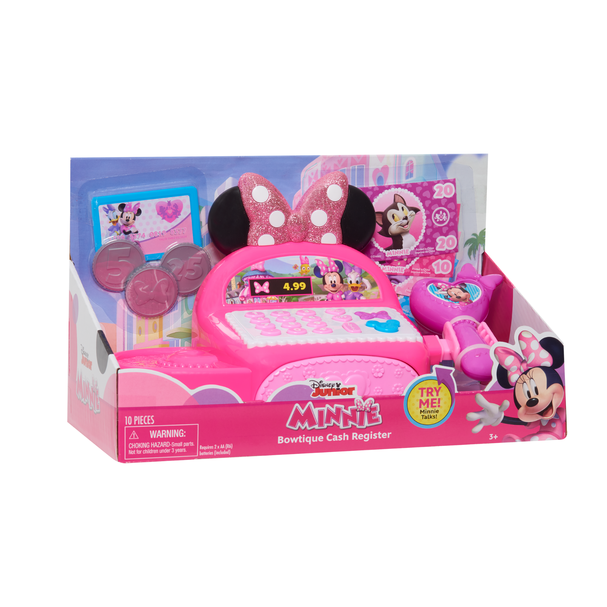 Disney Minnie Mouse Bowtique Cash Register with Lights and Sounds, Preschool Pretend Play Toy with Pull Drawer, Coins, Cash and Card, Officially Licensed Kids Toy for Ages 3 & Up by Just Play