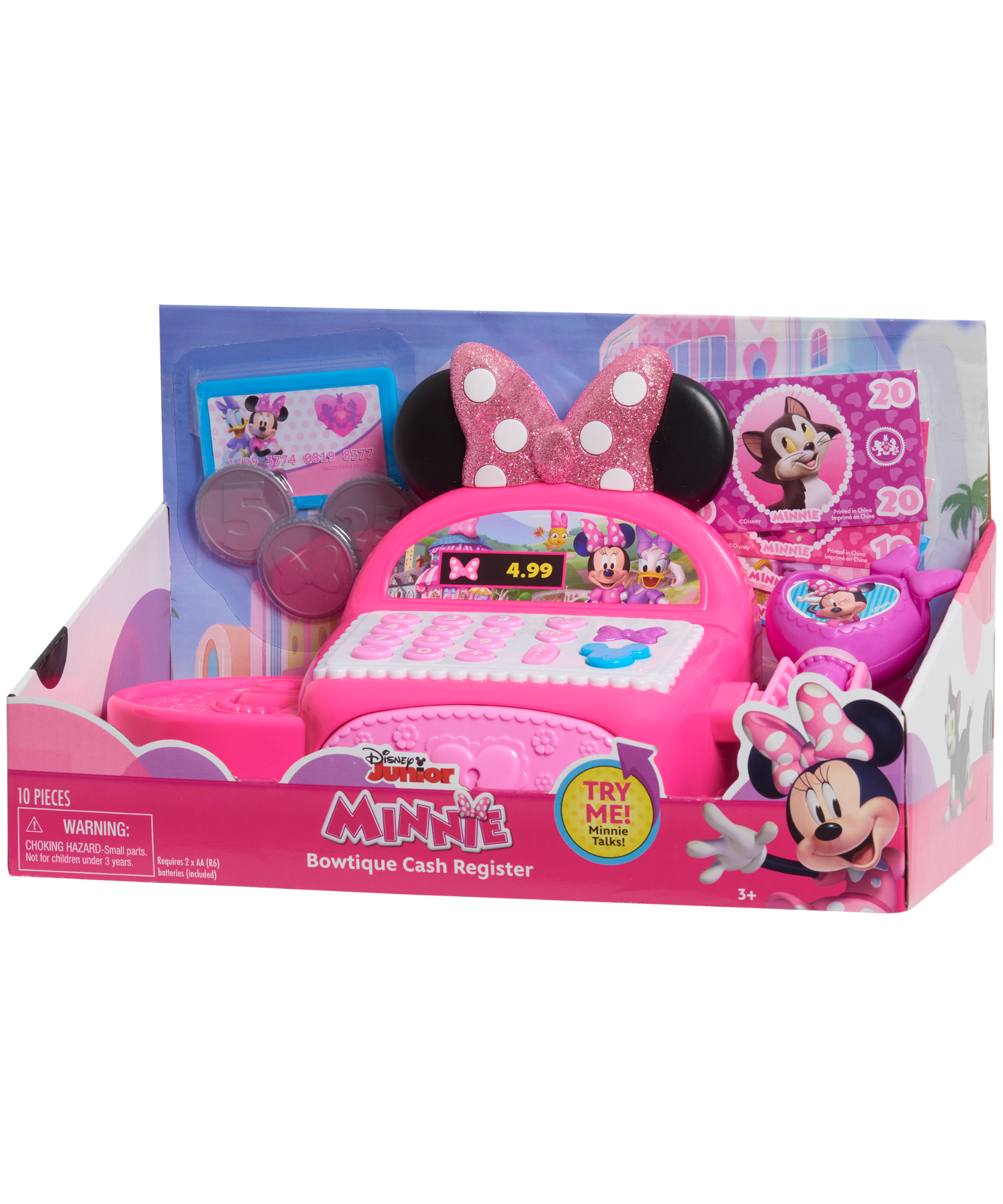 Disney Minnie Mouse Bowtique Cash Register with Lights and Sounds, Preschool Pretend Play Toy with Pull Drawer, Coins, Cash and Card, Officially Licensed Kids Toy for Ages 3 & Up by Just Play