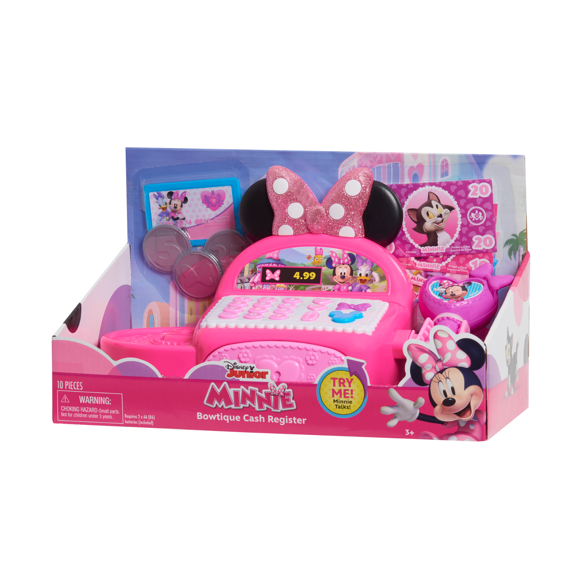 Disney Minnie Mouse Bowtique Cash Register with Lights and Sounds, Preschool Pretend Play Toy with Pull Drawer, Coins, Cash and Card, Officially Licensed Kids Toy for Ages 3 & Up by Just Play