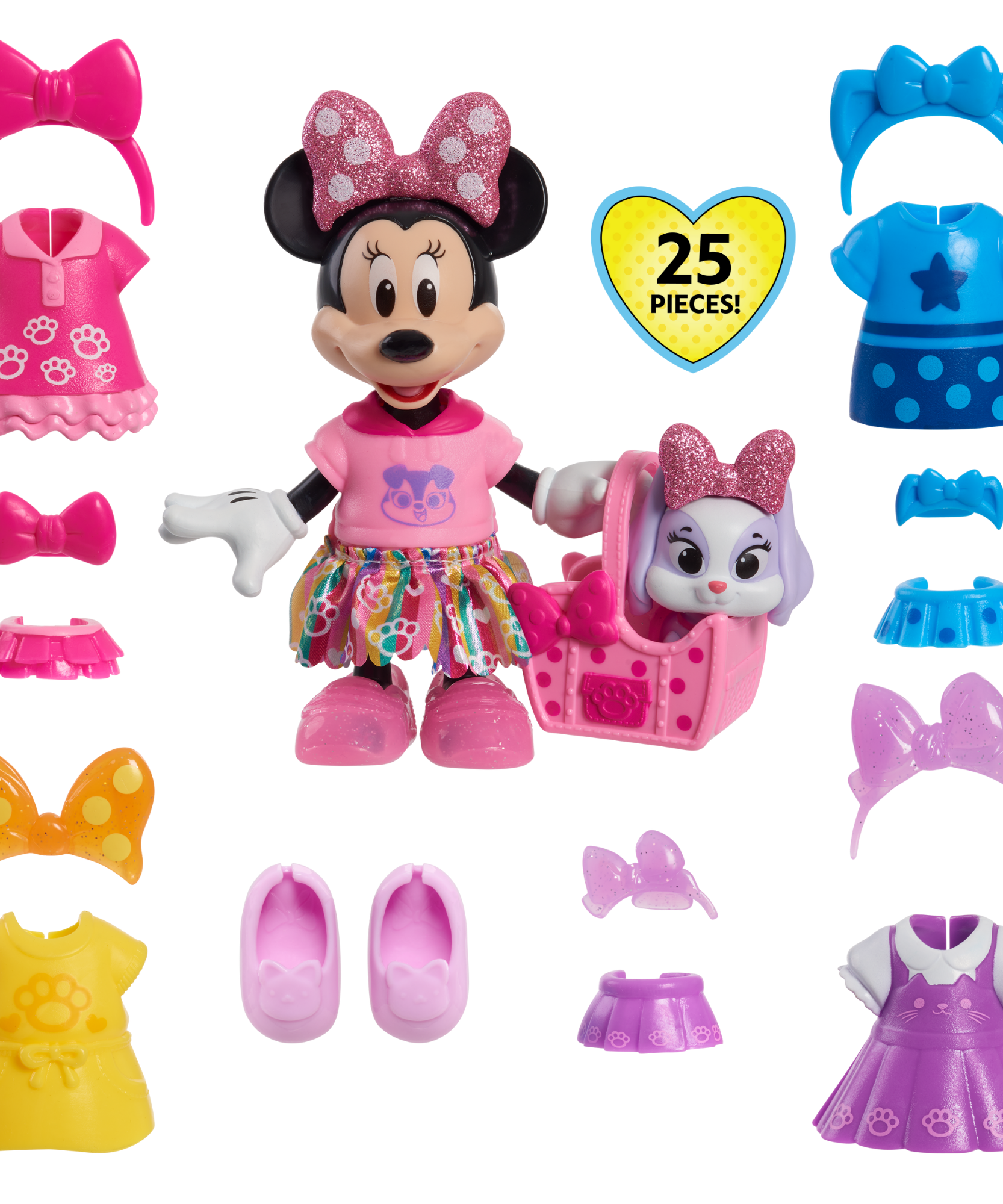 Disney Minnie Mouse Glitter and Glam Pet Fashion Set, 23-piece Doll and Accessories Set, Preschool Pretend Play Toy, Officially Licensed Kids Toy for Ages 3 & Up by Just Play