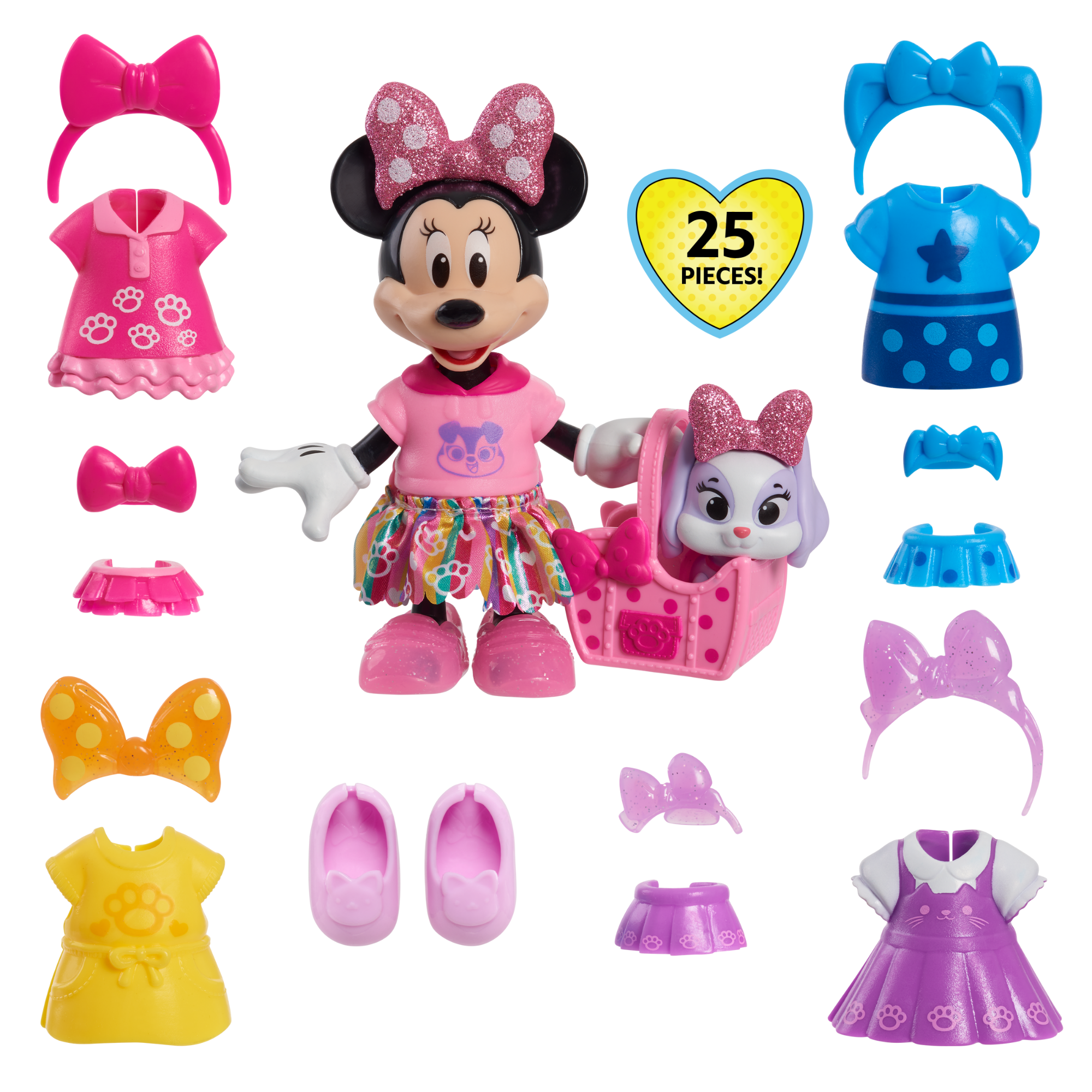 Disney Minnie Mouse Glitter and Glam Pet Fashion Set, 23-piece Doll and Accessories Set, Preschool Pretend Play Toy, Officially Licensed Kids Toy for Ages 3 & Up by Just Play