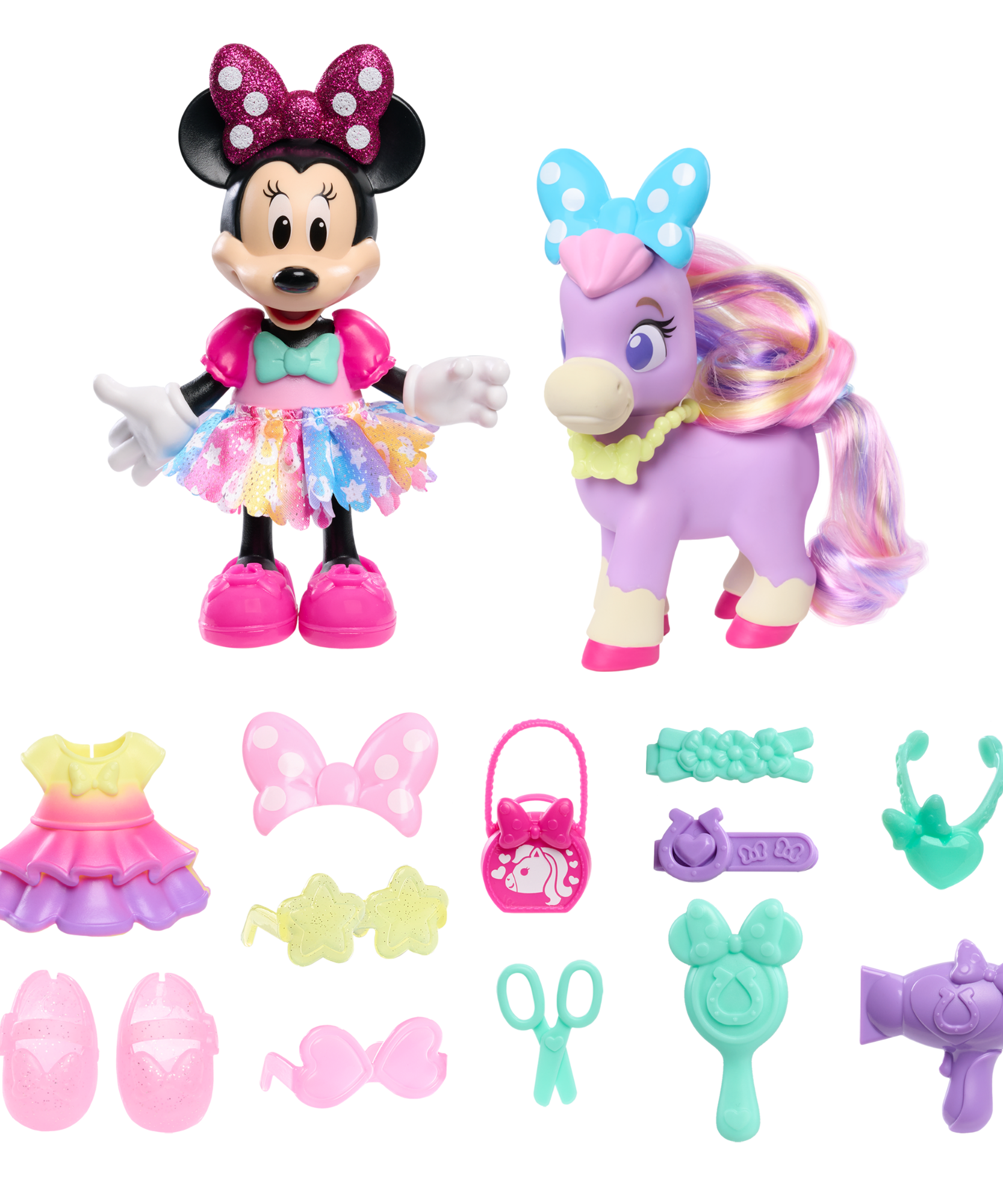 Disney Minnie Mouse Groom & Glam Pony Set, 21-Piece Doll and Accessories Set, Dress Up and Pretend Play Toy, Officially Licensed Kids Toy for Ages 3 & Up by Just Play