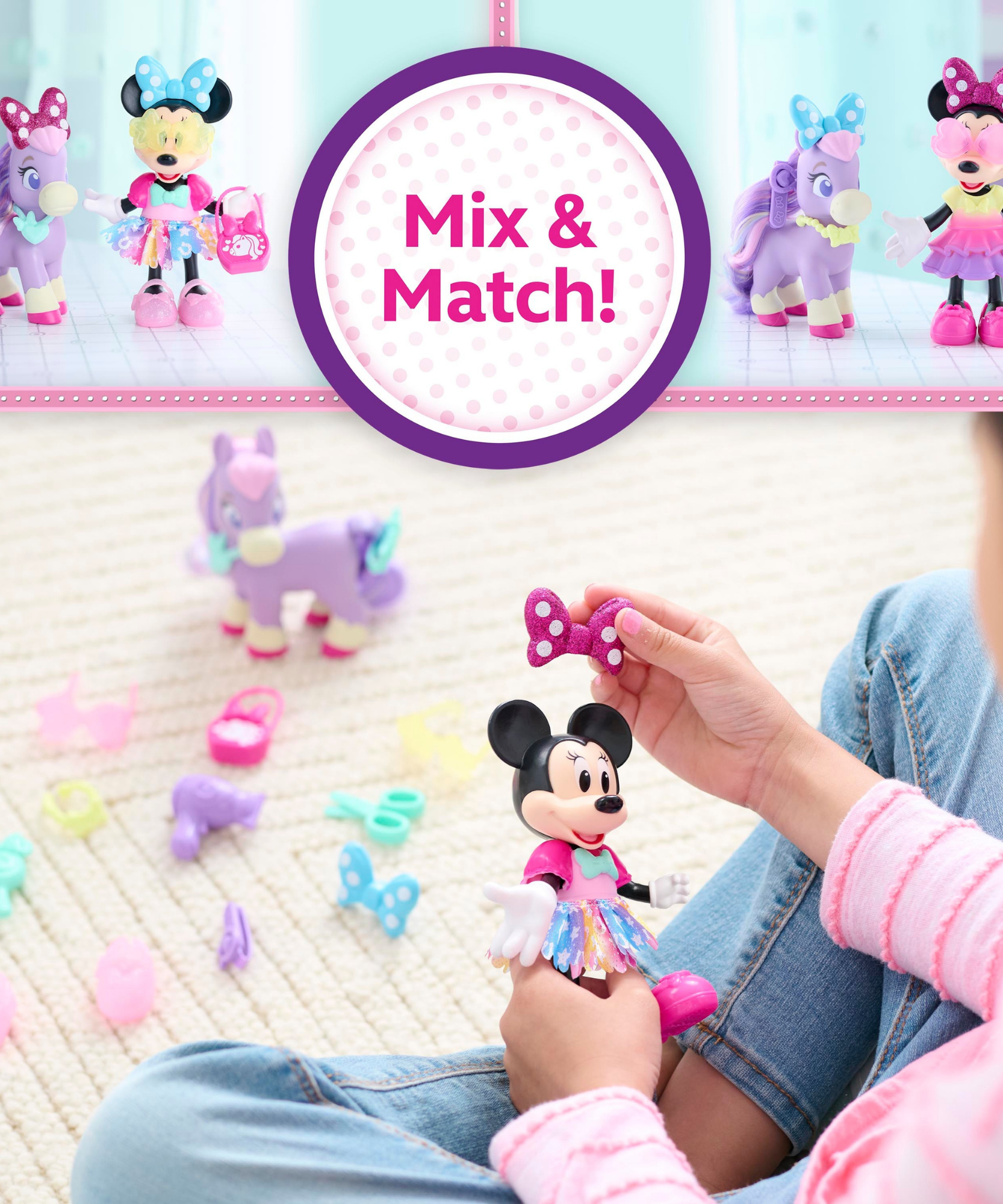 Disney Minnie Mouse Groom & Glam Pony Set, 21-Piece Doll and Accessories Set, Dress Up and Pretend Play Toy, Officially Licensed Kids Toy for Ages 3 & Up by Just Play