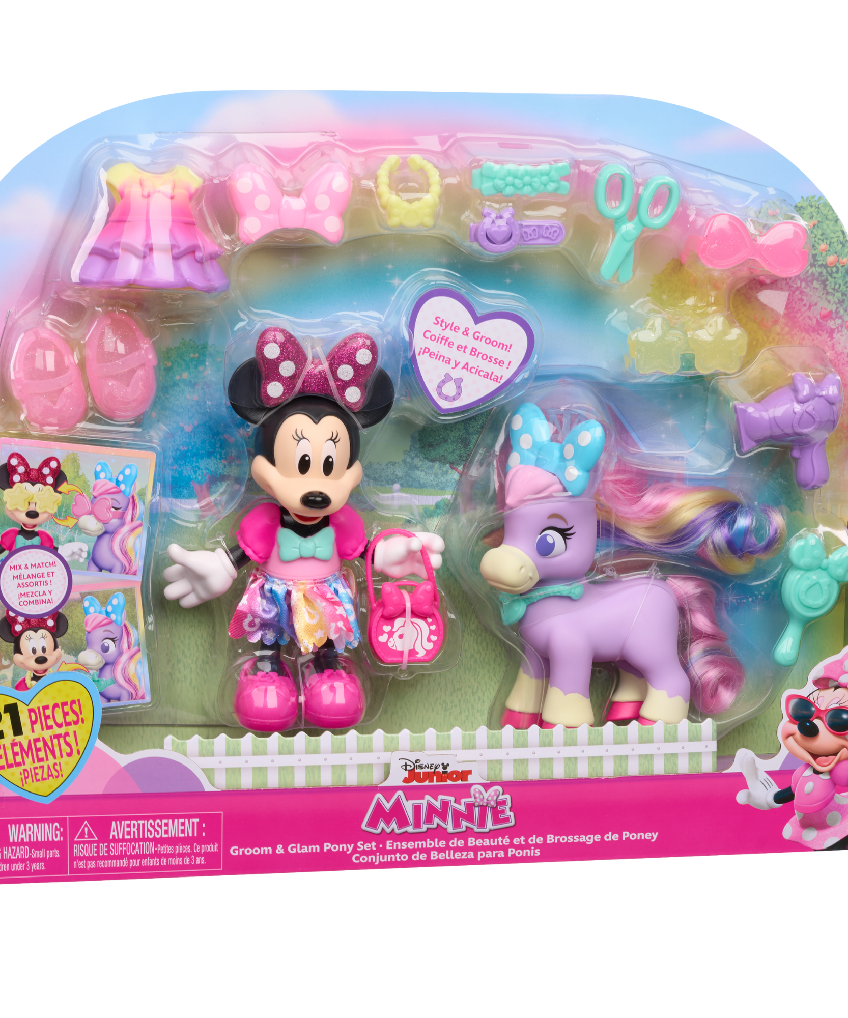Disney Minnie Mouse Groom & Glam Pony Set, 21-Piece Doll and Accessories Set, Dress Up and Pretend Play Toy, Officially Licensed Kids Toy for Ages 3 & Up by Just Play