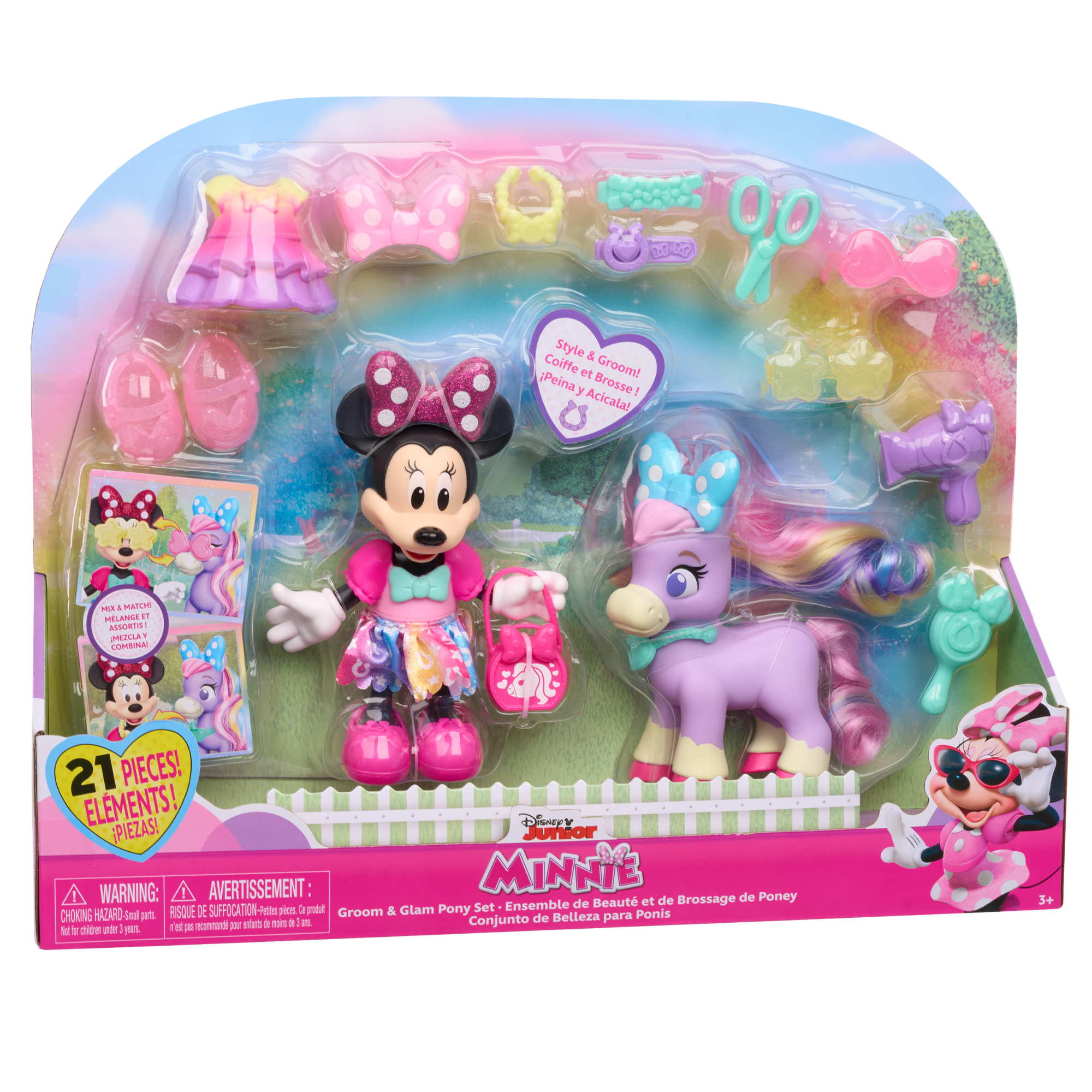 Disney Minnie Mouse Groom & Glam Pony Set, 21-Piece Doll and Accessories Set, Dress Up and Pretend Play Toy, Officially Licensed Kids Toy for Ages 3 & Up by Just Play