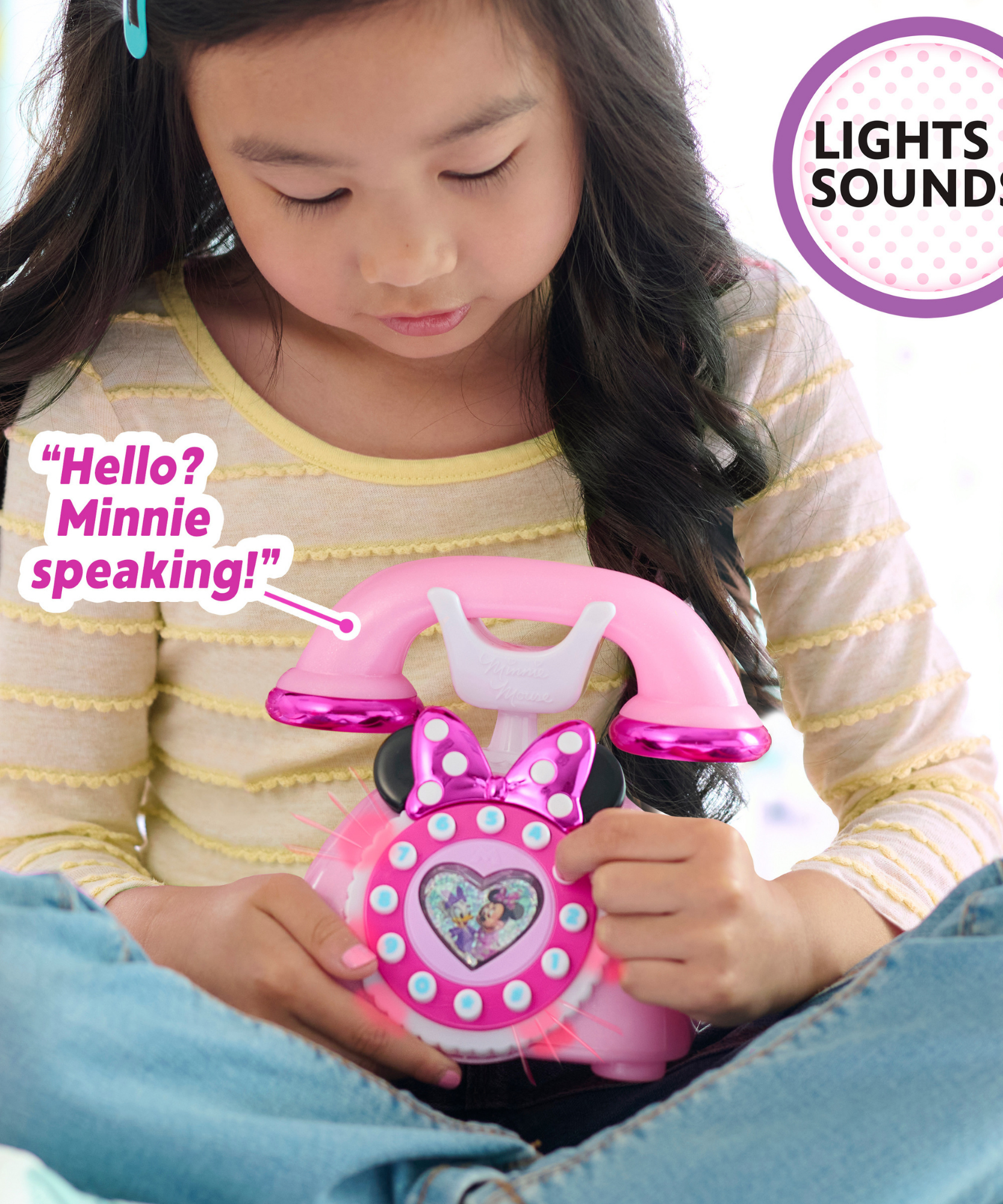 Disney Minnie Mouse Ring Me Rotary Phone, Preschool Pretend Play Toy with Lights and Sounds, Officially Licensed Kids Toy for Ages 3 & Up by Just Play