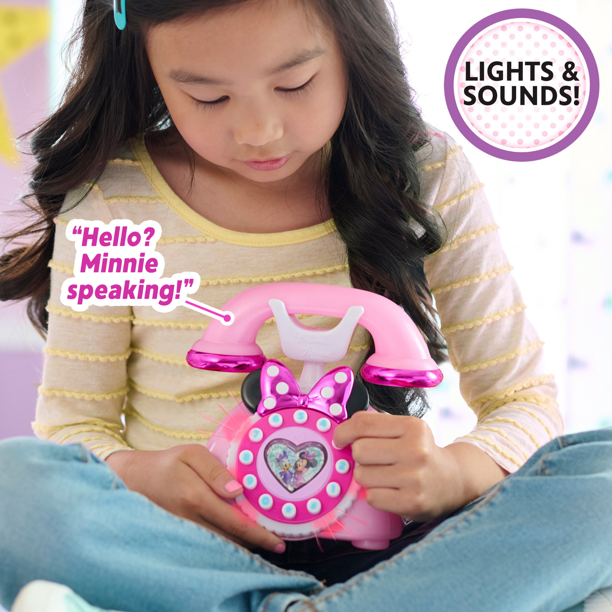 Disney Minnie Mouse Ring Me Rotary Phone, Preschool Pretend Play Toy with Lights and Sounds, Officially Licensed Kids Toy for Ages 3 & Up by Just Play