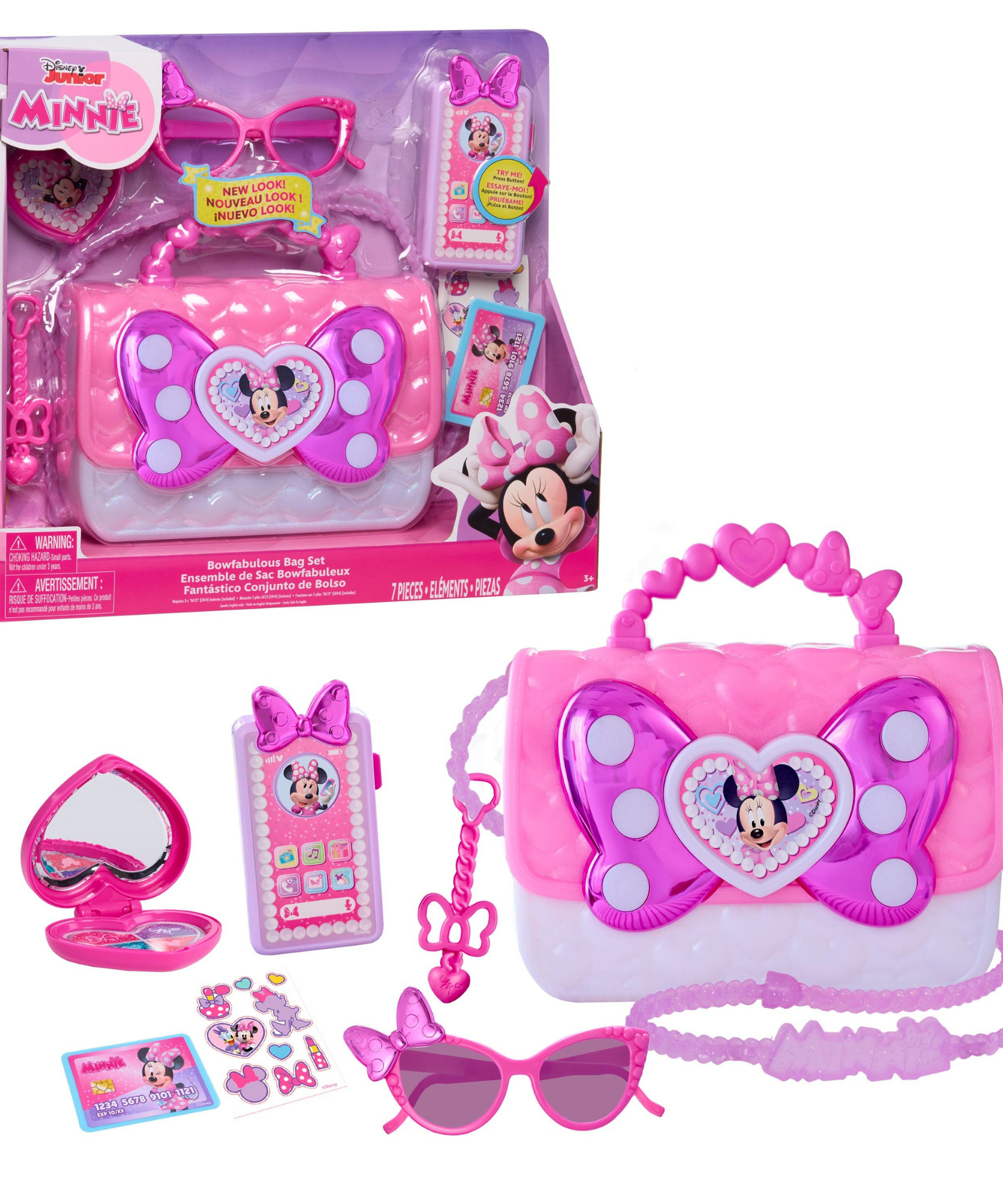 مجموعة حقيبة ديزني ميني ماوس الرائعة، 7 قطع من لعبة تلبيس وتظاهر مع نظارات شمسية، هاتف للعب بالأضواء والأصوات، لعبة مرخصة رسميًا للأطفال من سن 3 سنوات فما فوق من جاست بلاي