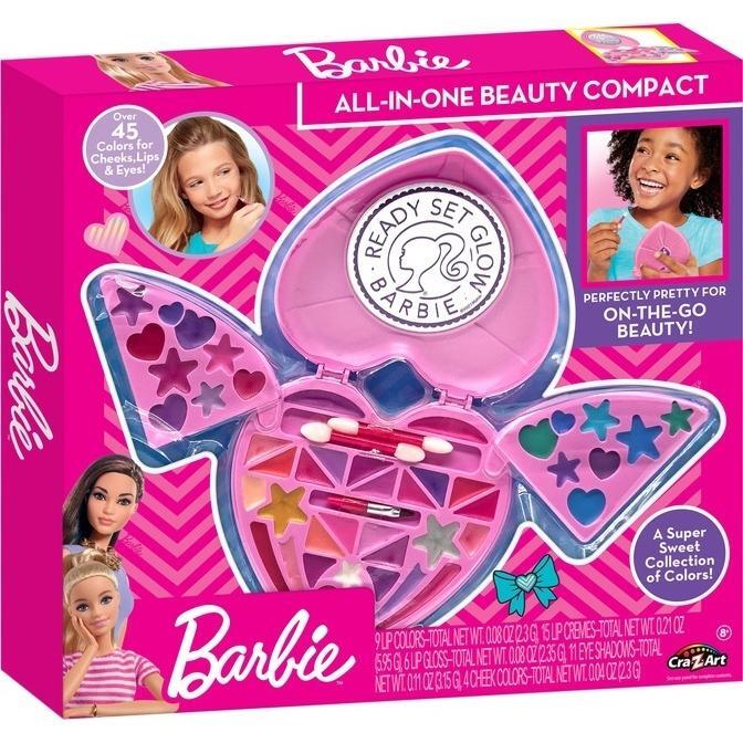CrazArt Barbie All-in-One Beauty Compact Set, Portable Makeup Playset for Kids, Creative Pretend Play, Non-Toxic Accessories