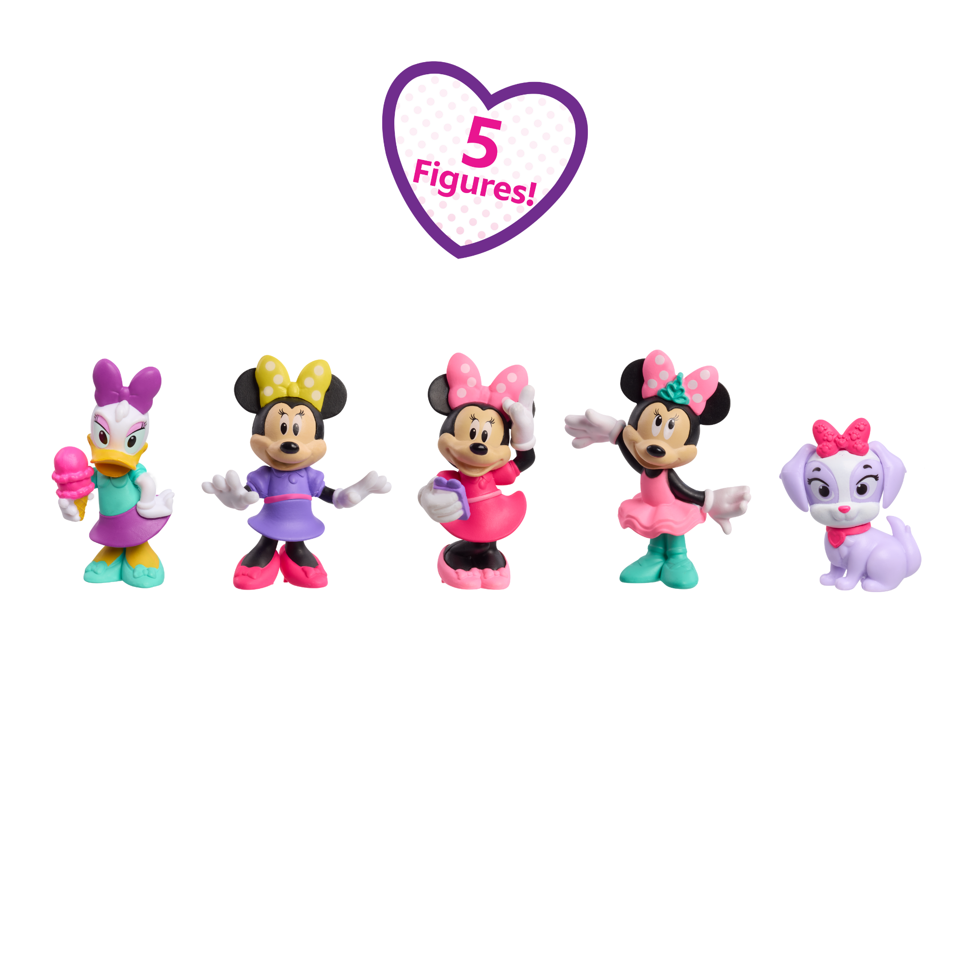 Disney Minnie Mouse 2.5 Inch (6.3 cm) Collectible Figure Set, 5-Piece Toy Figurines, Officially Licensed Kids Toy for Ages 3 & Up by Just Play