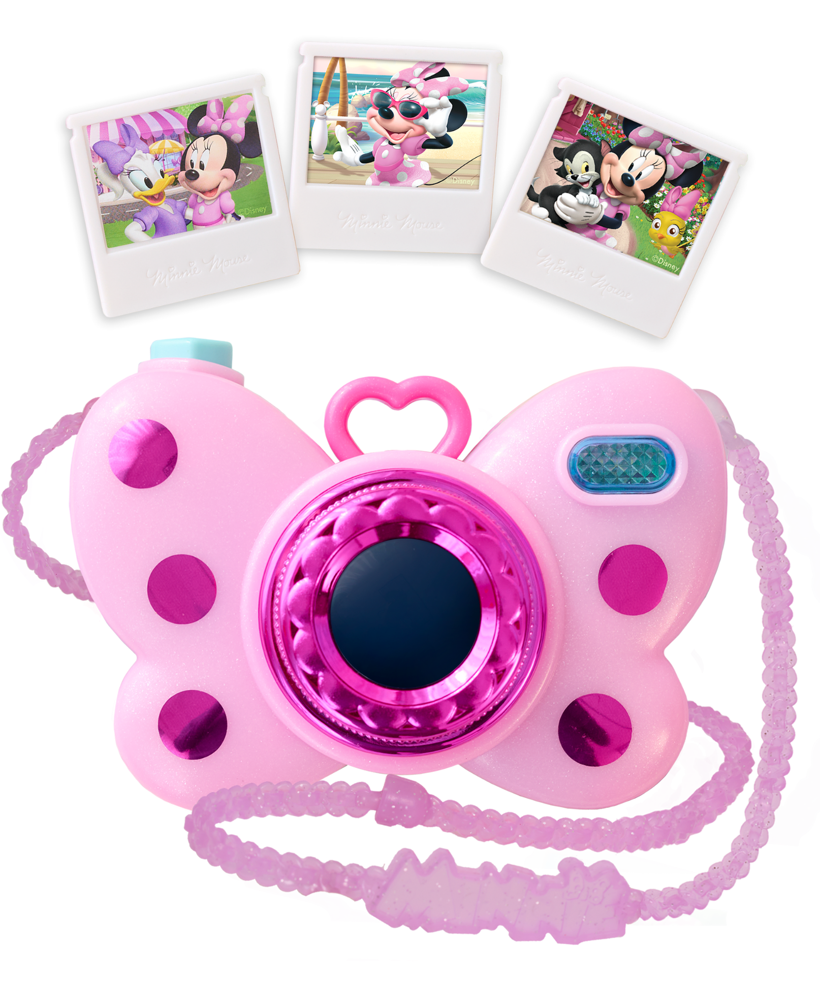 Disney Minnie Mouse Picture Perfect Play Camera with Double-Sided Photos, 4-Piece Preschool Pretend Play Toy with Lights and Sounds, Officially Licensed Kids Toy for Ages 3 & Up by Just Play