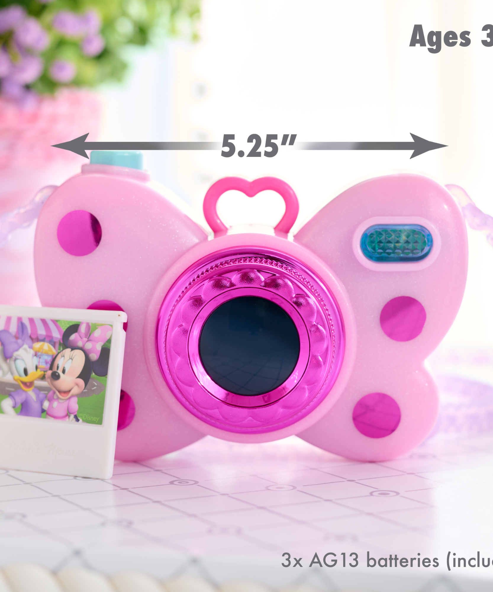Disney Minnie Mouse Picture Perfect Play Camera with Double-Sided Photos, 4-Piece Preschool Pretend Play Toy with Lights and Sounds, Officially Licensed Kids Toy for Ages 3 & Up by Just Play