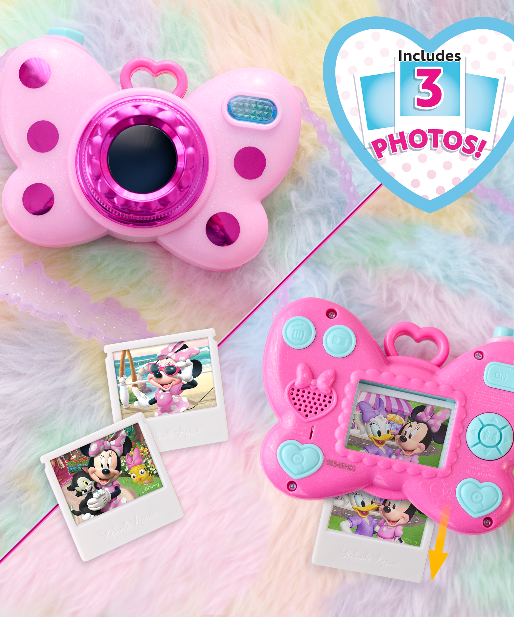 Disney Minnie Mouse Picture Perfect Play Camera with Double-Sided Photos, 4-Piece Preschool Pretend Play Toy with Lights and Sounds, Officially Licensed Kids Toy for Ages 3 & Up by Just Play