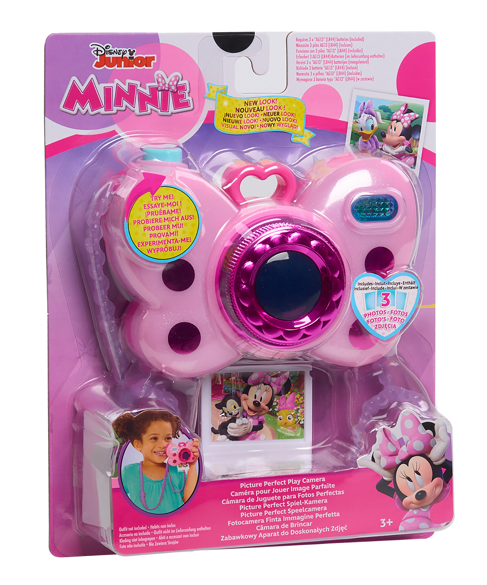 Disney Minnie Mouse Picture Perfect Play Camera with Double-Sided Photos, 4-Piece Preschool Pretend Play Toy with Lights and Sounds, Officially Licensed Kids Toy for Ages 3 & Up by Just Play