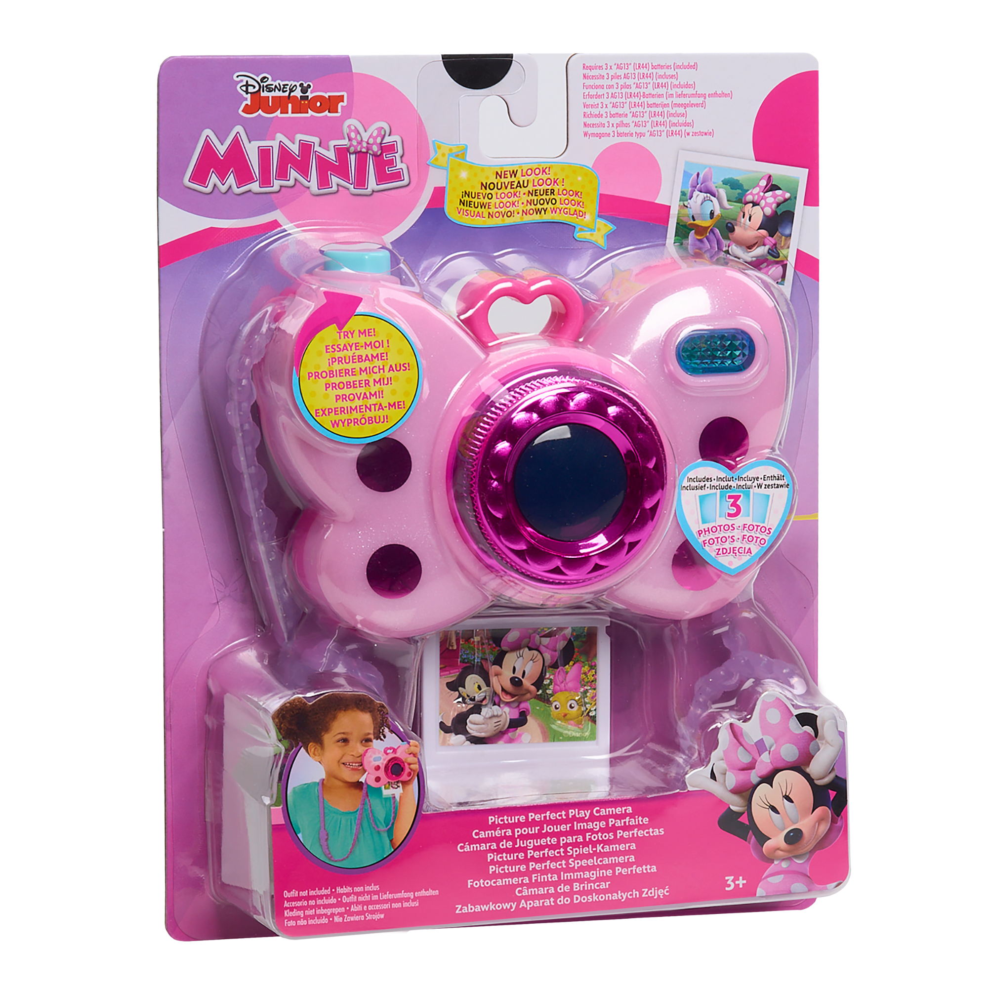 Disney Minnie Mouse Picture Perfect Play Camera with Double-Sided Photos, 4-Piece Preschool Pretend Play Toy with Lights and Sounds, Officially Licensed Kids Toy for Ages 3 & Up by Just Play