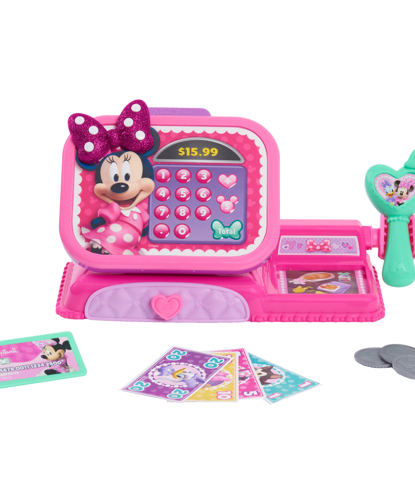 Disney Minnie Mouse Bowtique Cash Register with Lights and Sounds, Preschool Pretend Play Toy with Pull Drawer, Coins, Cash and Card, Officially Licensed Kids Toy for Ages 3 & Up by Just Play