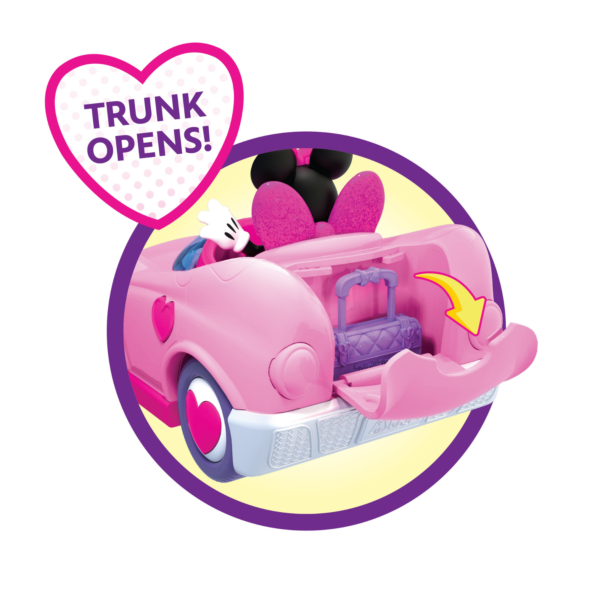 Disney Minnie Mouse Vehicle and Figure Set, Car with Trunk Open Function, Collectible Figure, Officially Licensed Kids Toy for Ages 3 & Up by Just Play