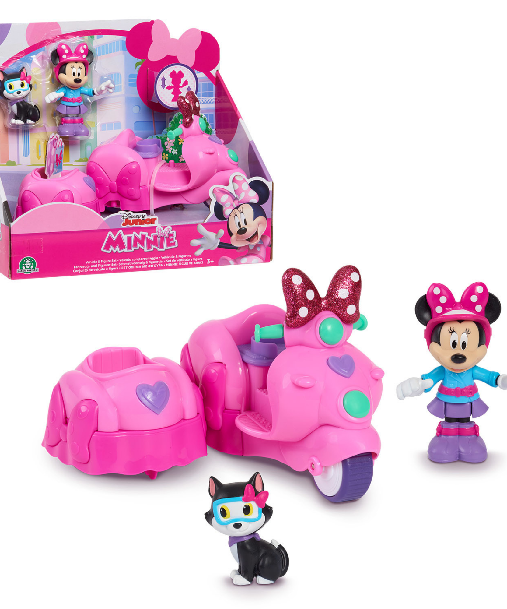 مجموعة مركبة وشخصية ديزني ميني ماوس وفيجارو، سكوتر مع سيارة جانبية قابلة للإزالة، شخصية قابلة للتجميع، لعبة أطفال مرخصة رسميًا للأعمار من 3 سنوات فما فوق من جاست بلاي