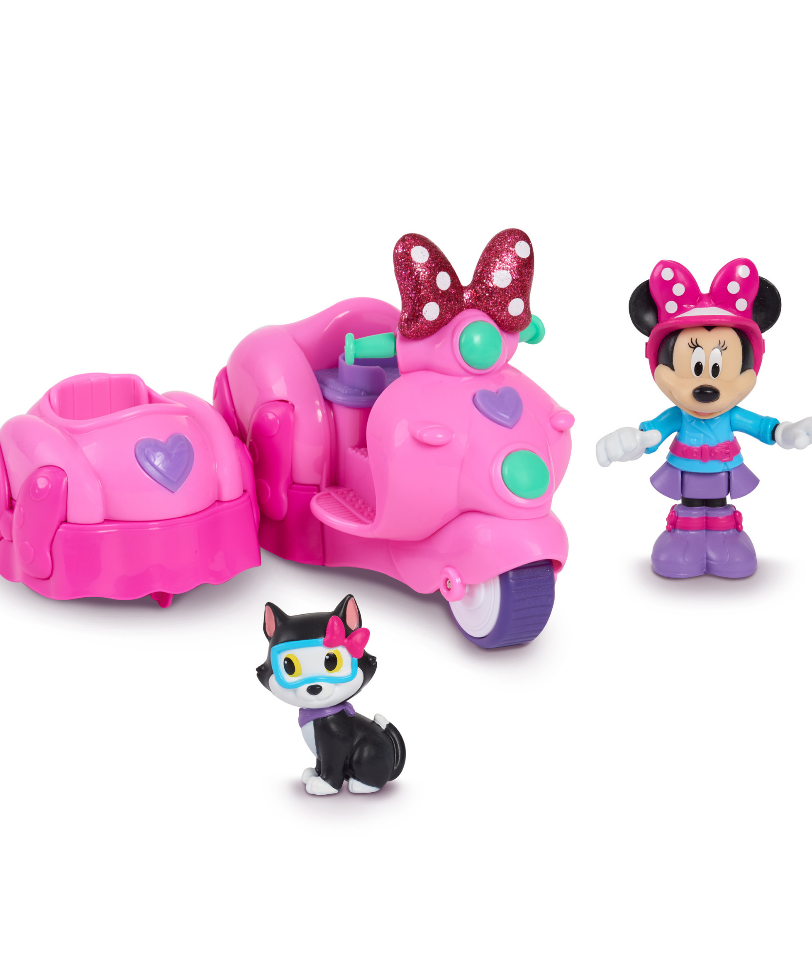 مجموعة مركبة وشخصية ديزني ميني ماوس وفيجارو، سكوتر مع سيارة جانبية قابلة للإزالة، شخصية قابلة للتجميع، لعبة أطفال مرخصة رسميًا للأعمار من 3 سنوات فما فوق من جاست بلاي