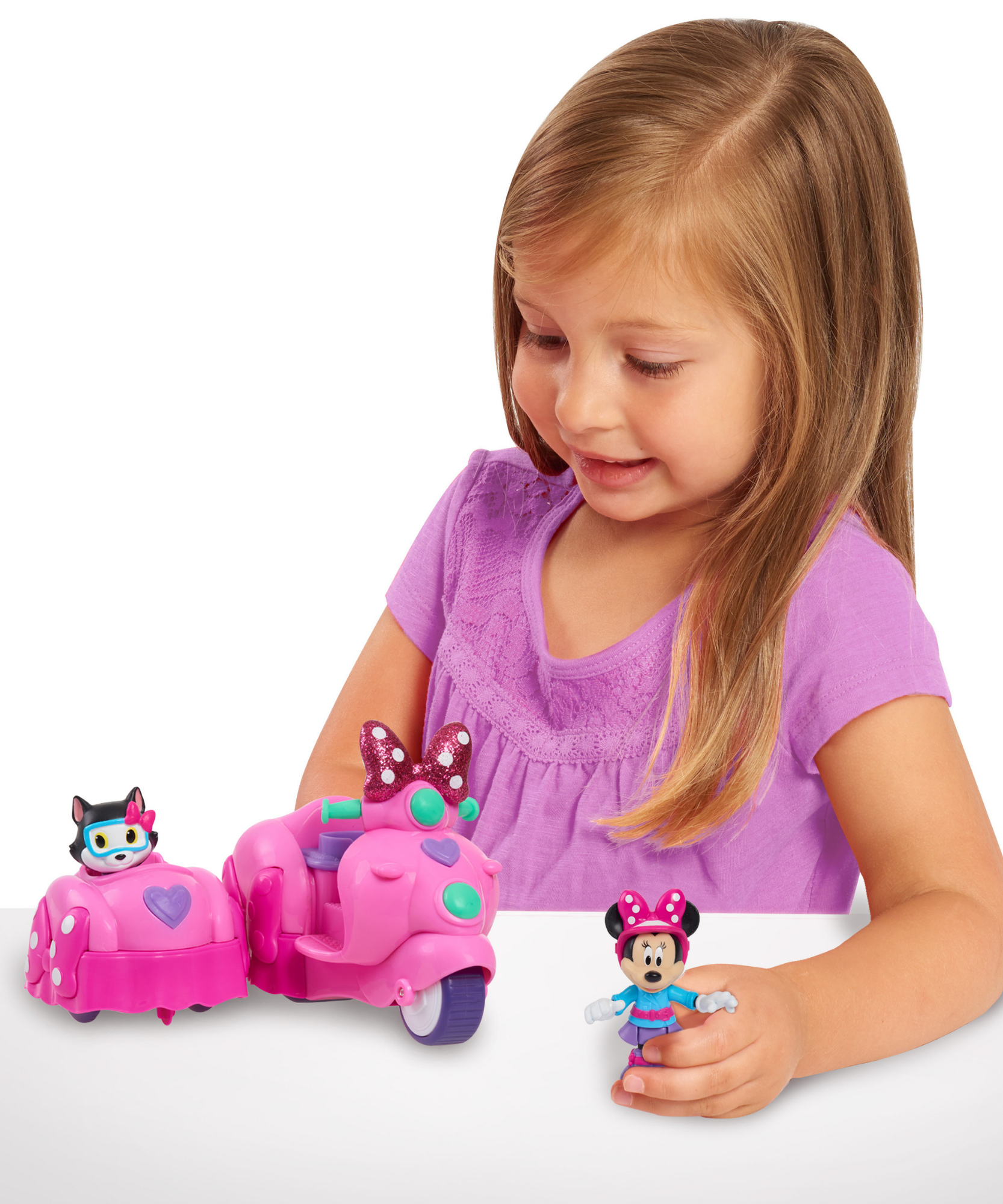 مجموعة مركبة وشخصية ديزني ميني ماوس وفيجارو، سكوتر مع سيارة جانبية قابلة للإزالة، شخصية قابلة للتجميع، لعبة أطفال مرخصة رسميًا للأعمار من 3 سنوات فما فوق من جاست بلاي